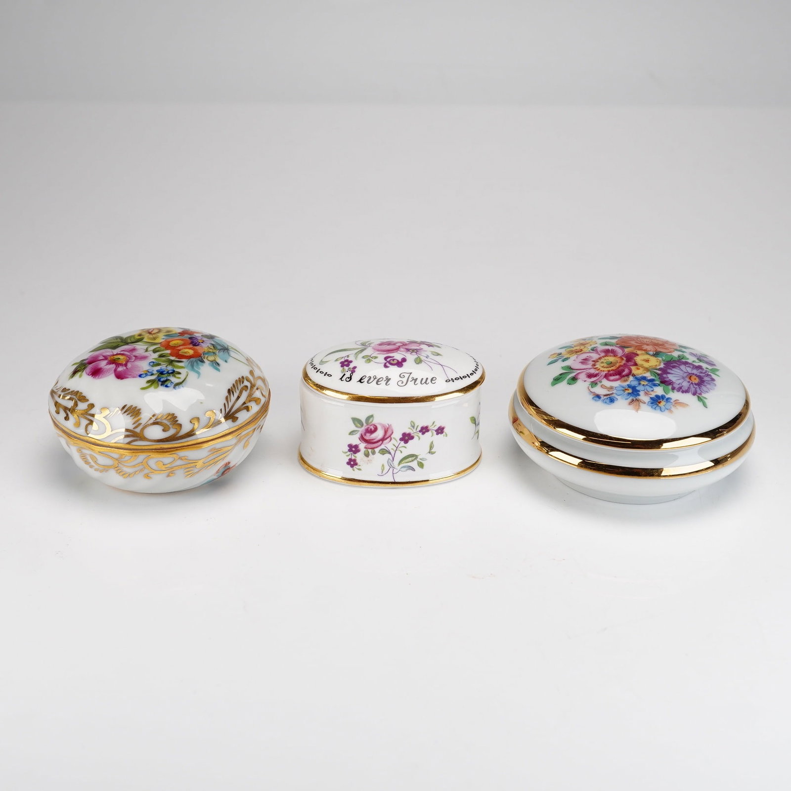 A Trio of European Hand-Painted Porcelain Floral Treasure Boxes (1 of 3)