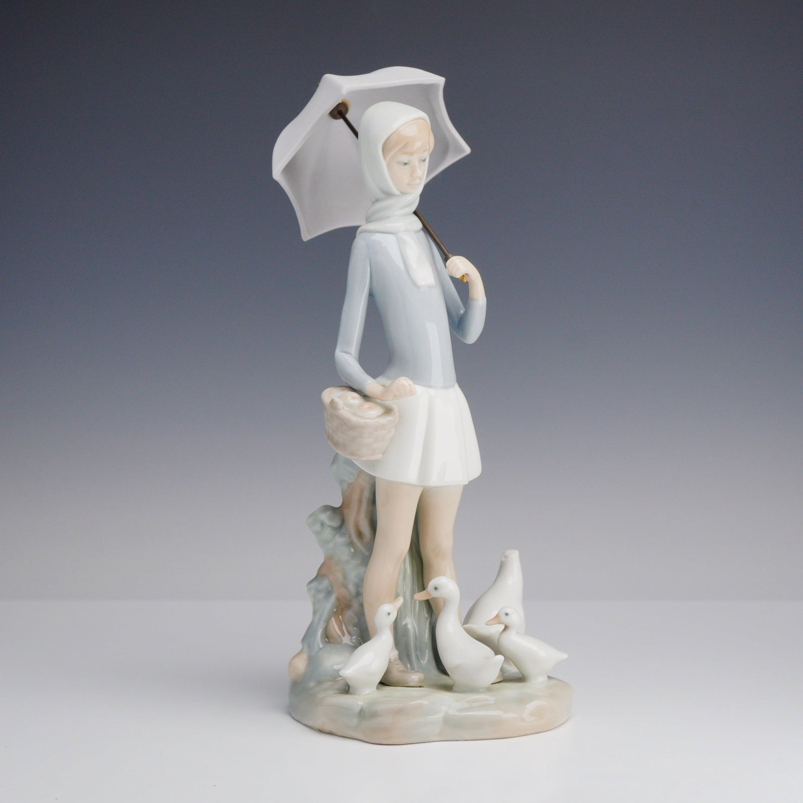 Lladro Porcelain Figurine Girl with Umbrella and Geese 01004510 (1 of 4)