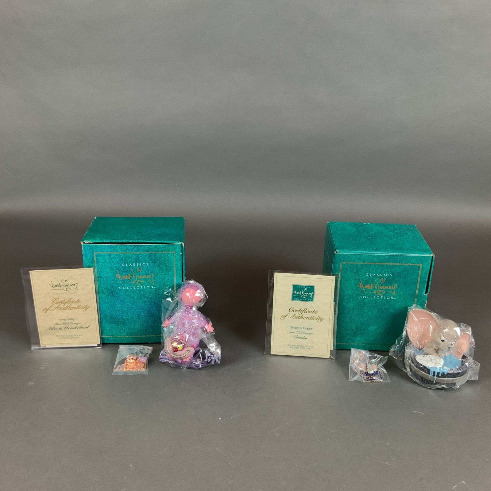 Two Walt Disney Classics Collection Membership Figurines, Cheshire Cat and Dumbo (1 of 5)