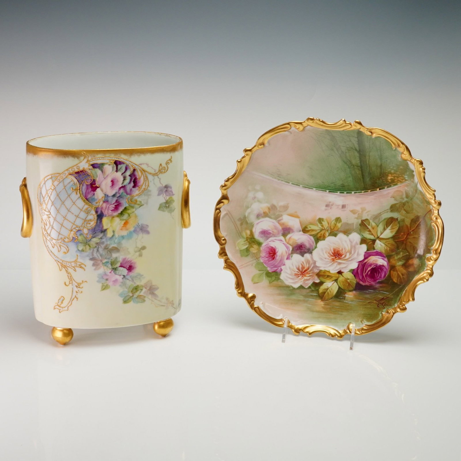 Two Hand-Painted Limoges Porcelain Floral Decorative Pieces (1 of 4)