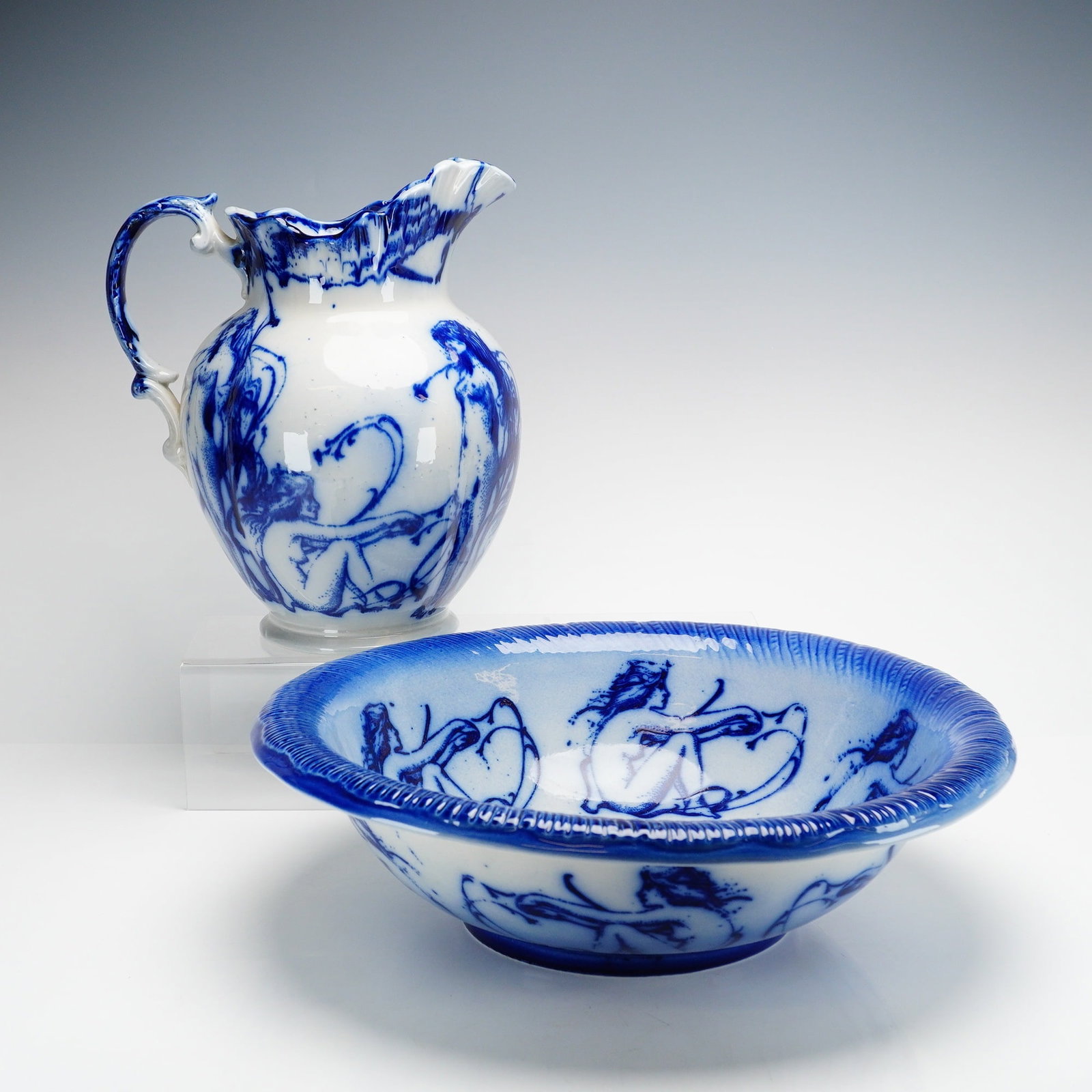 2pc Victoria Ware Ironstone Flow Blue Wash Pitcher and Basin Set (1 of 5)