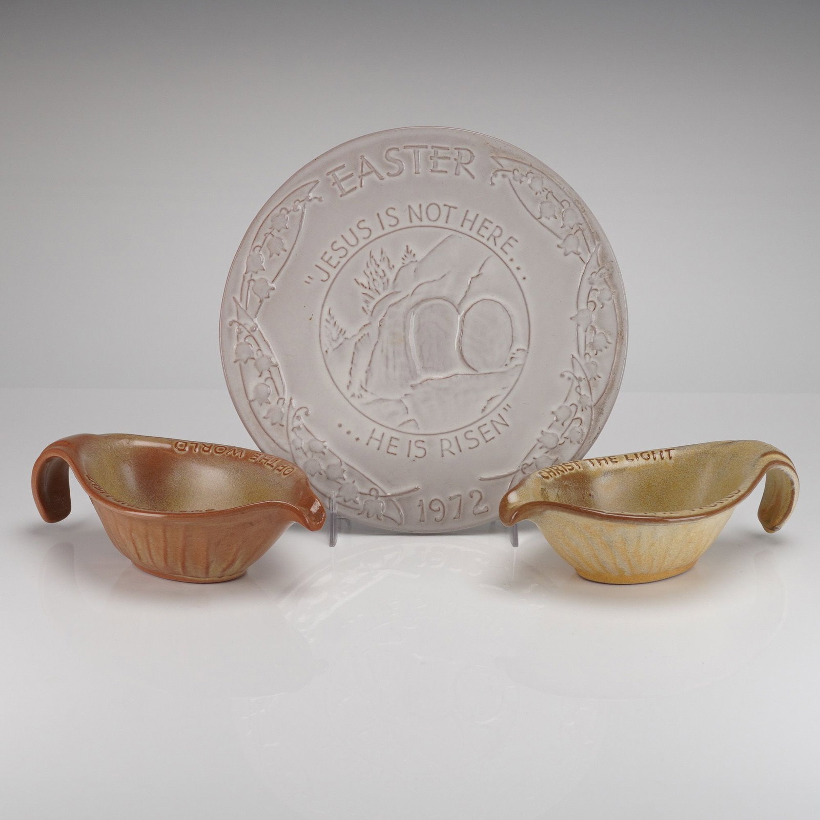 3 Frankoma Oral Roberts Plate & Candle Holders 1971-72 (1 of 5)