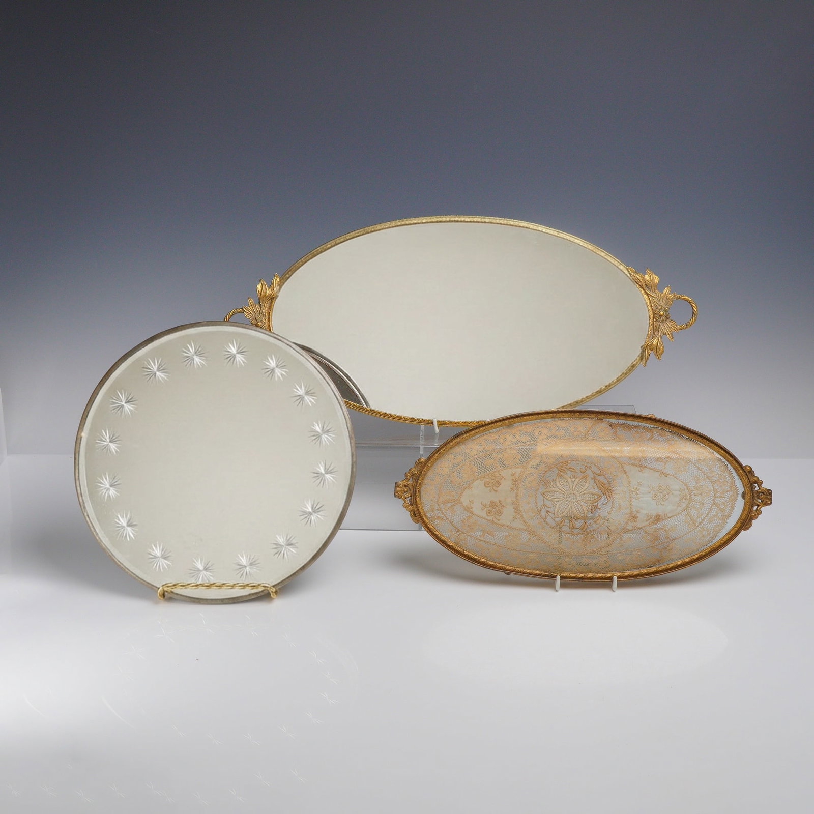 3pc Gilt Metal Vanity Trays (1 of 3)