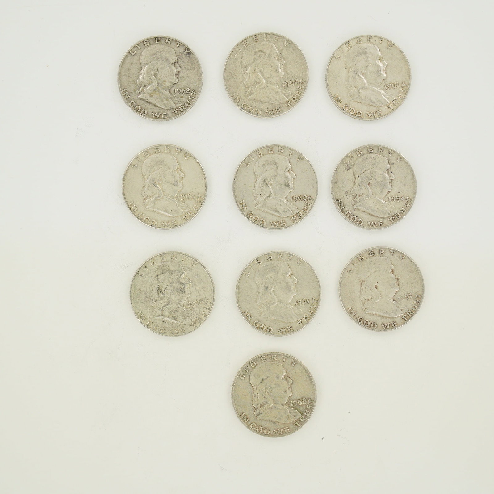A Collection of US 90% Silver Franklin Half Dollars, $5.00 Face Value (1 of 2)