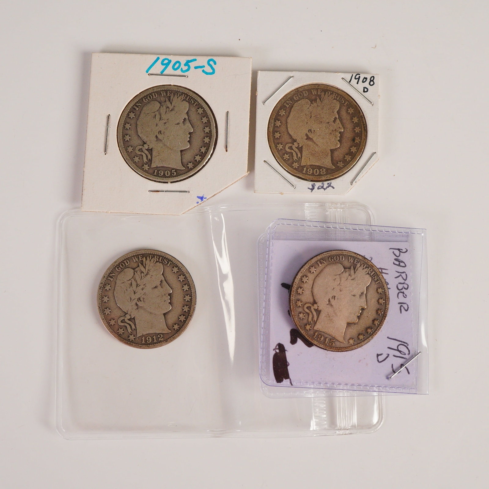4pc 1905-1915 Barber Half Dollar Coins (1 of 4)