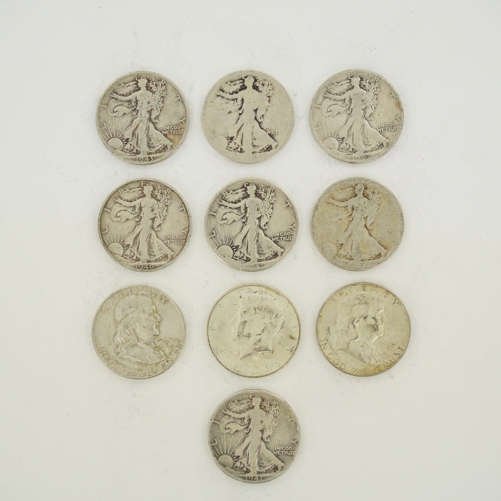Ten US 90% Silver Half Dollars (1 of 2)