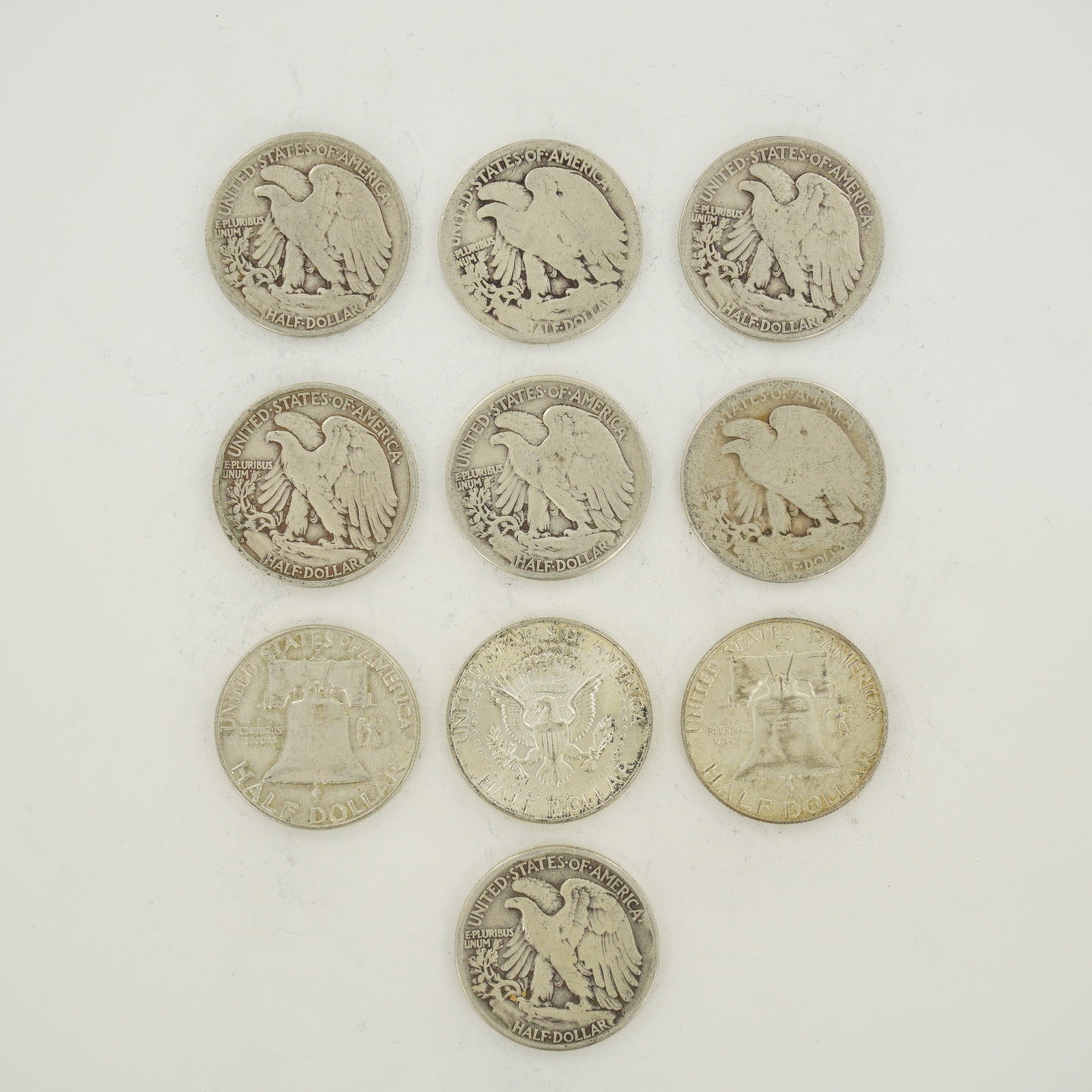 Ten US 90% Silver Half Dollars - 2