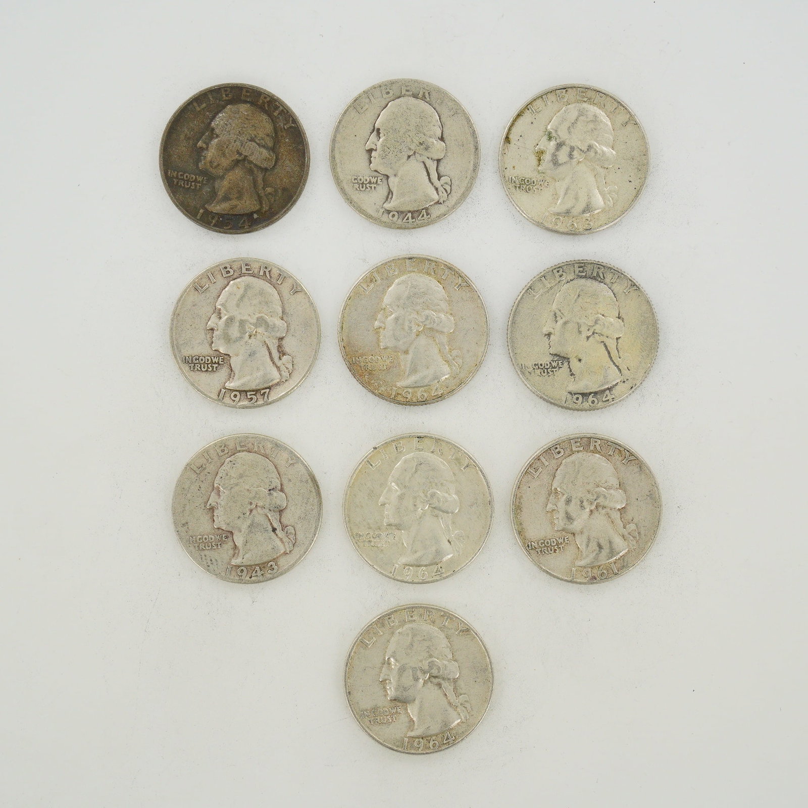 10pc Collection of US Washington Quarter Dollars, 1943-1964 (1 of 2)