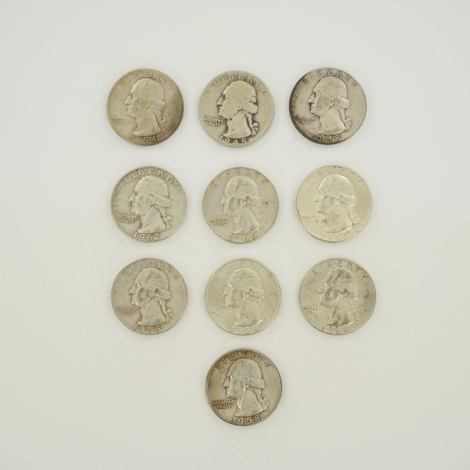 10pc Pre-1964 U.S. 90% Silver Washington Quarters (1 of 2)