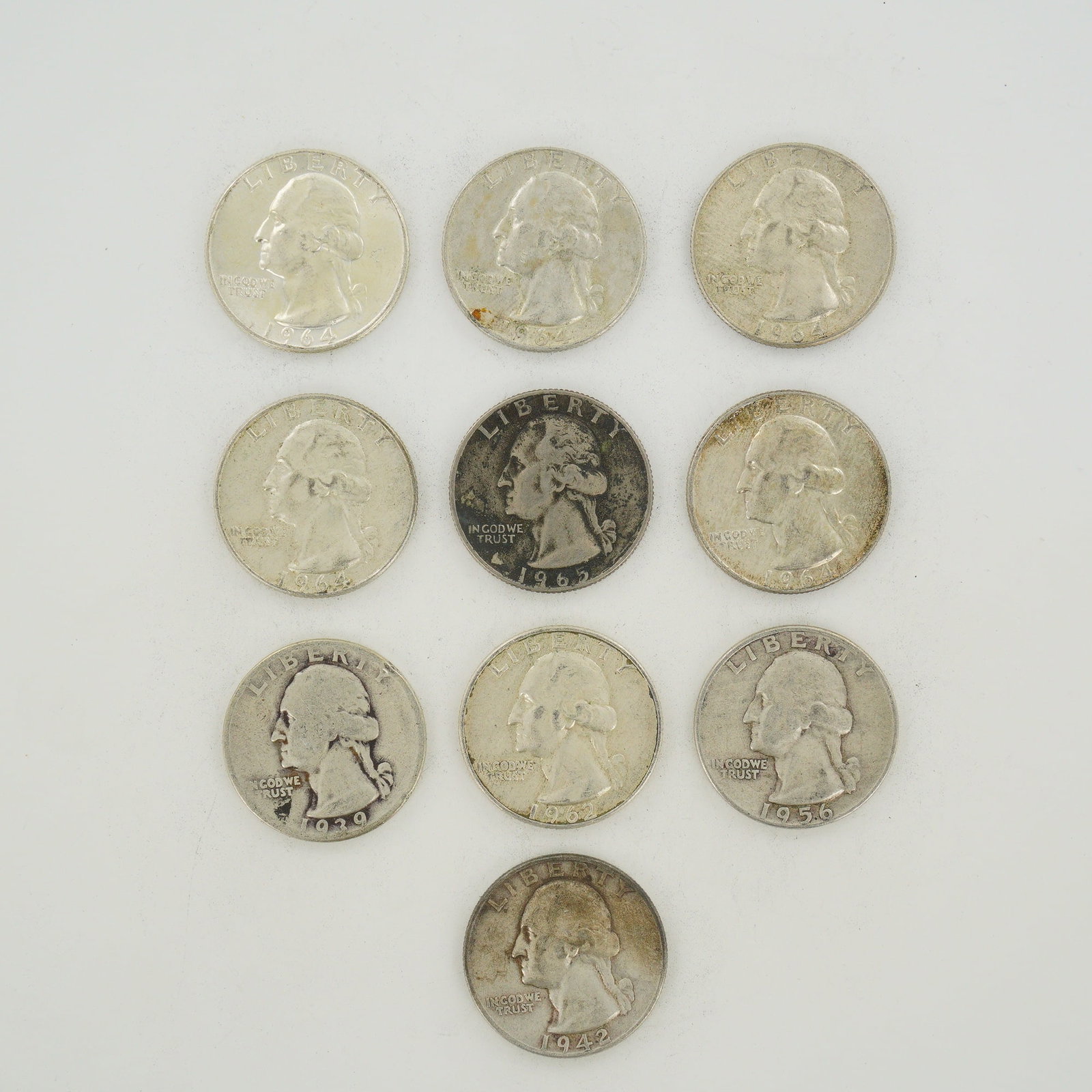 10pc Pre-1964 U.S. 90% Silver Washington Quarters (1 of 2)