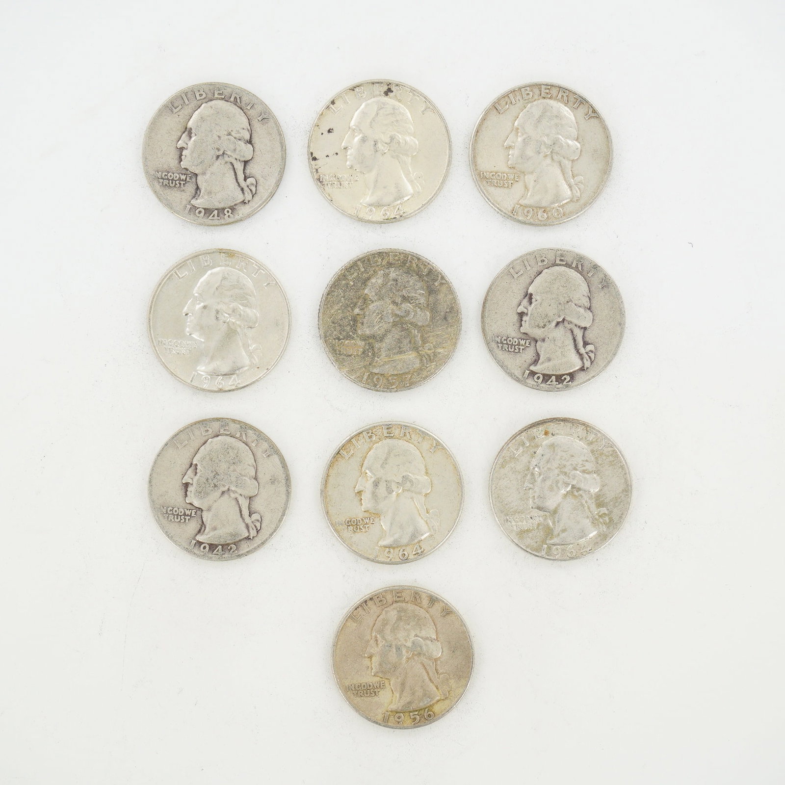 10pc Pre-1964 U.S. 90% Silver Washington Quarters (1 of 2)