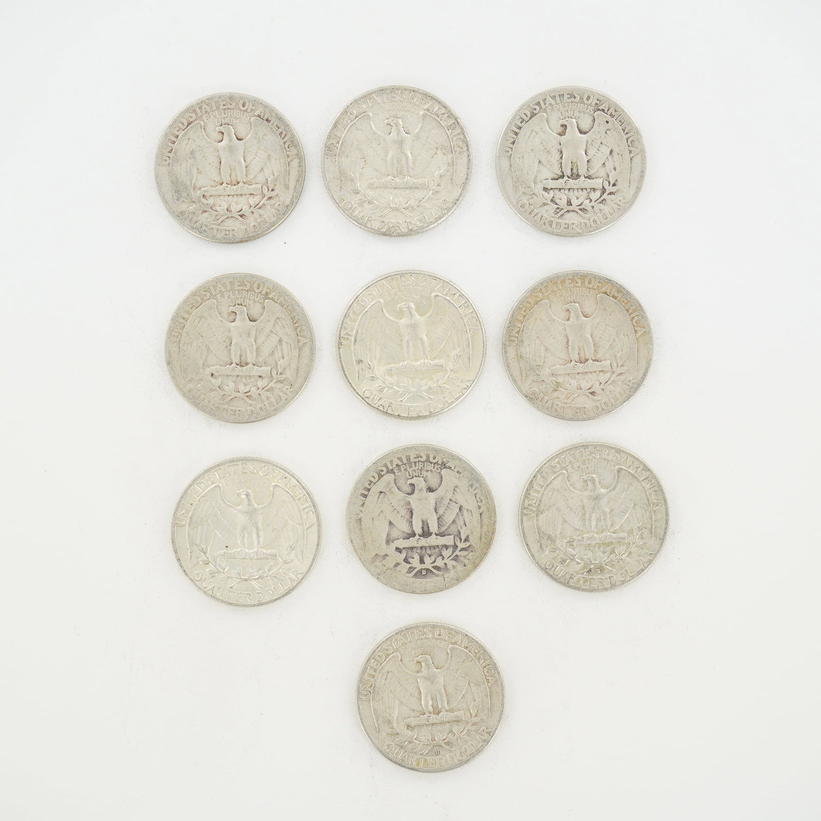 10pc Pre-1964 U.S. 90% Silver Washington Quarters - 2
