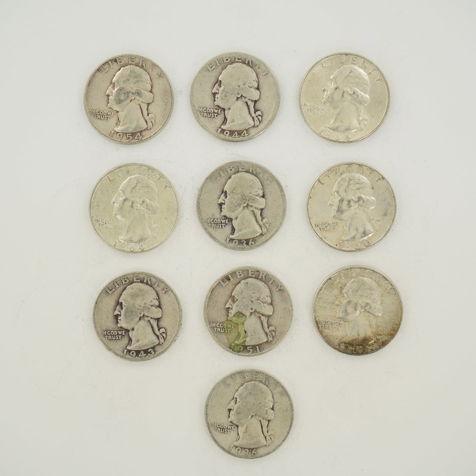 10pc Pre-1964 U.S. 90% Silver Washington Quarters (1 of 2)