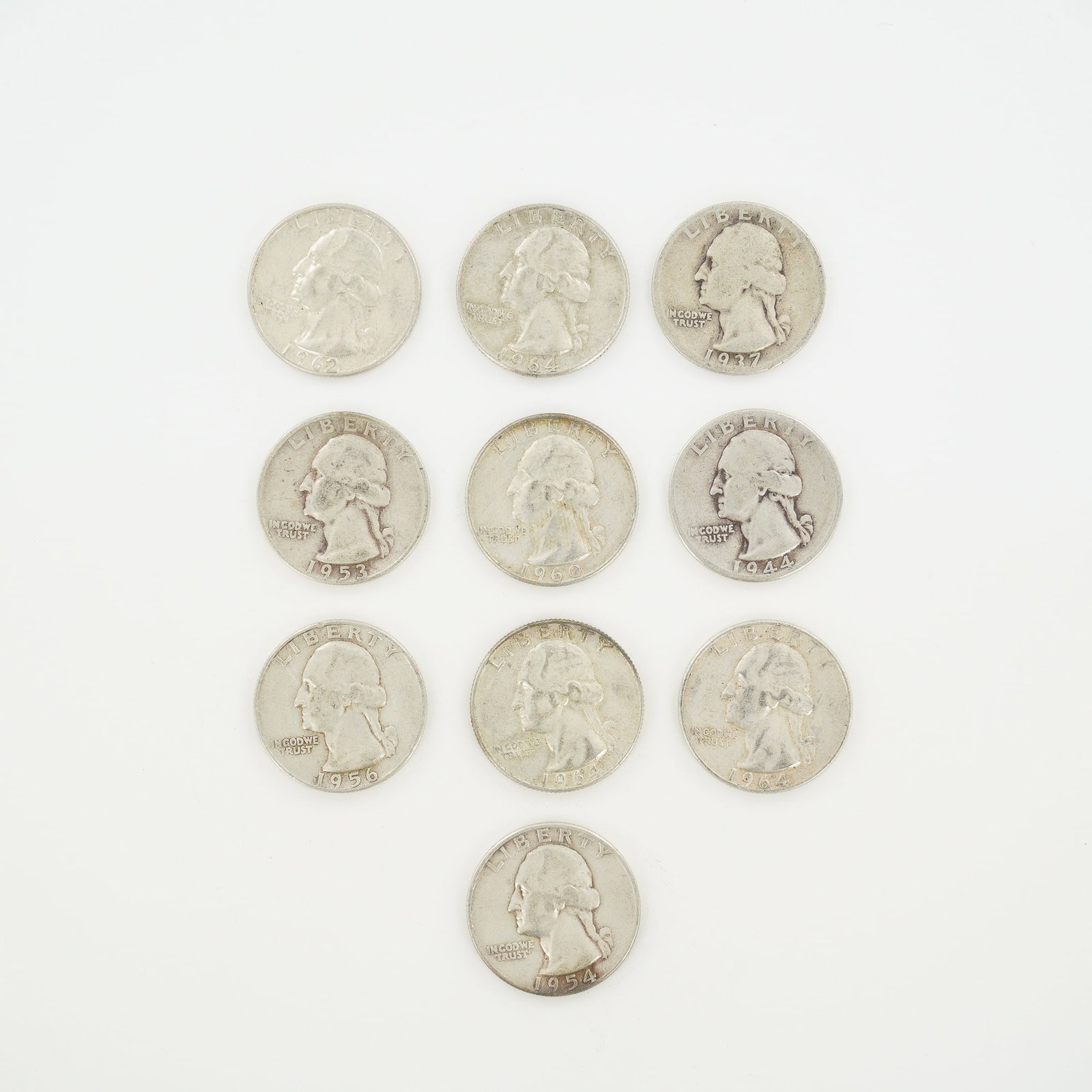 10pc Pre-1964 U.S. 90% Silver Washington Quarters (1 of 2)