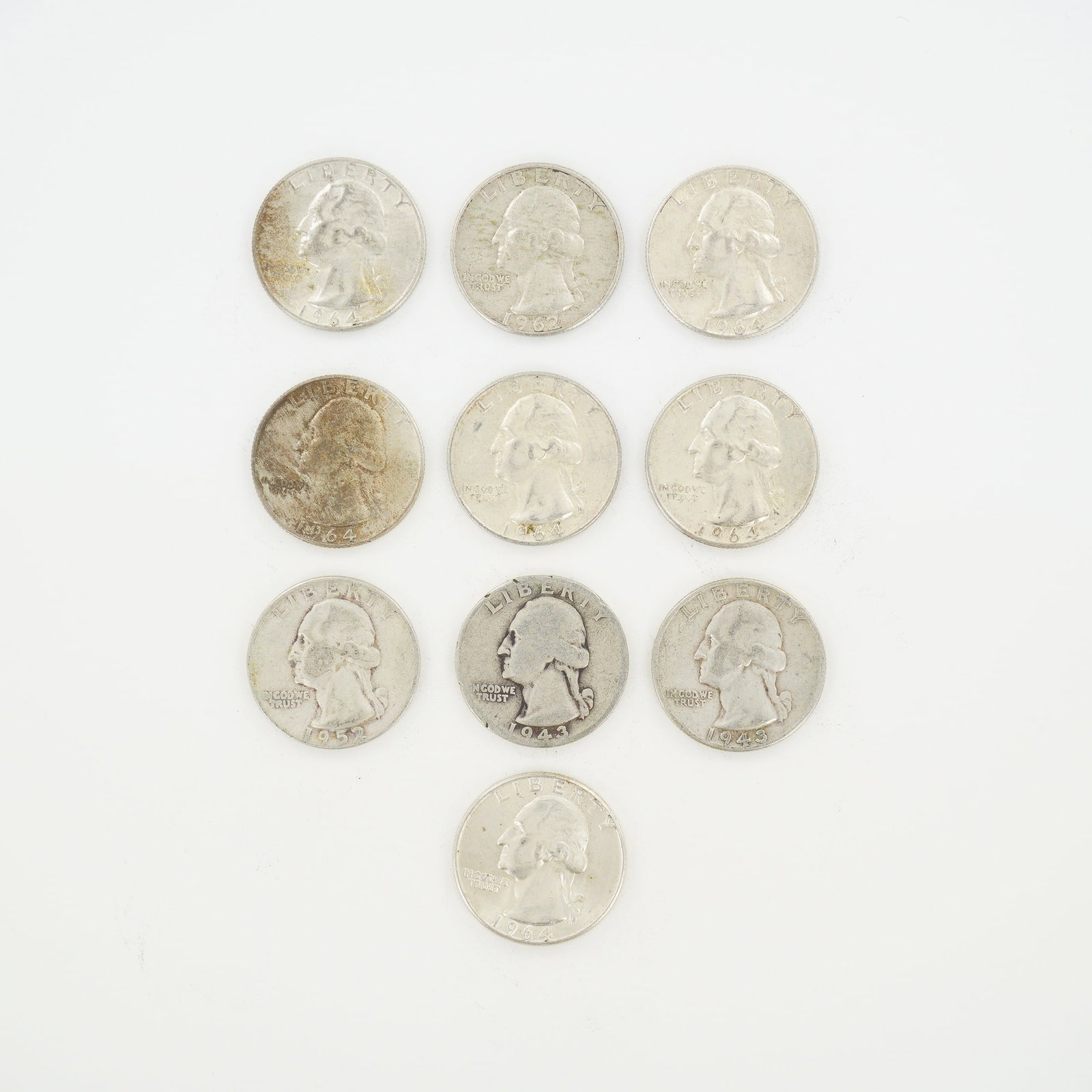 10pc Pre-1964 U.S. 90% Silver Washington Quarters (1 of 2)
