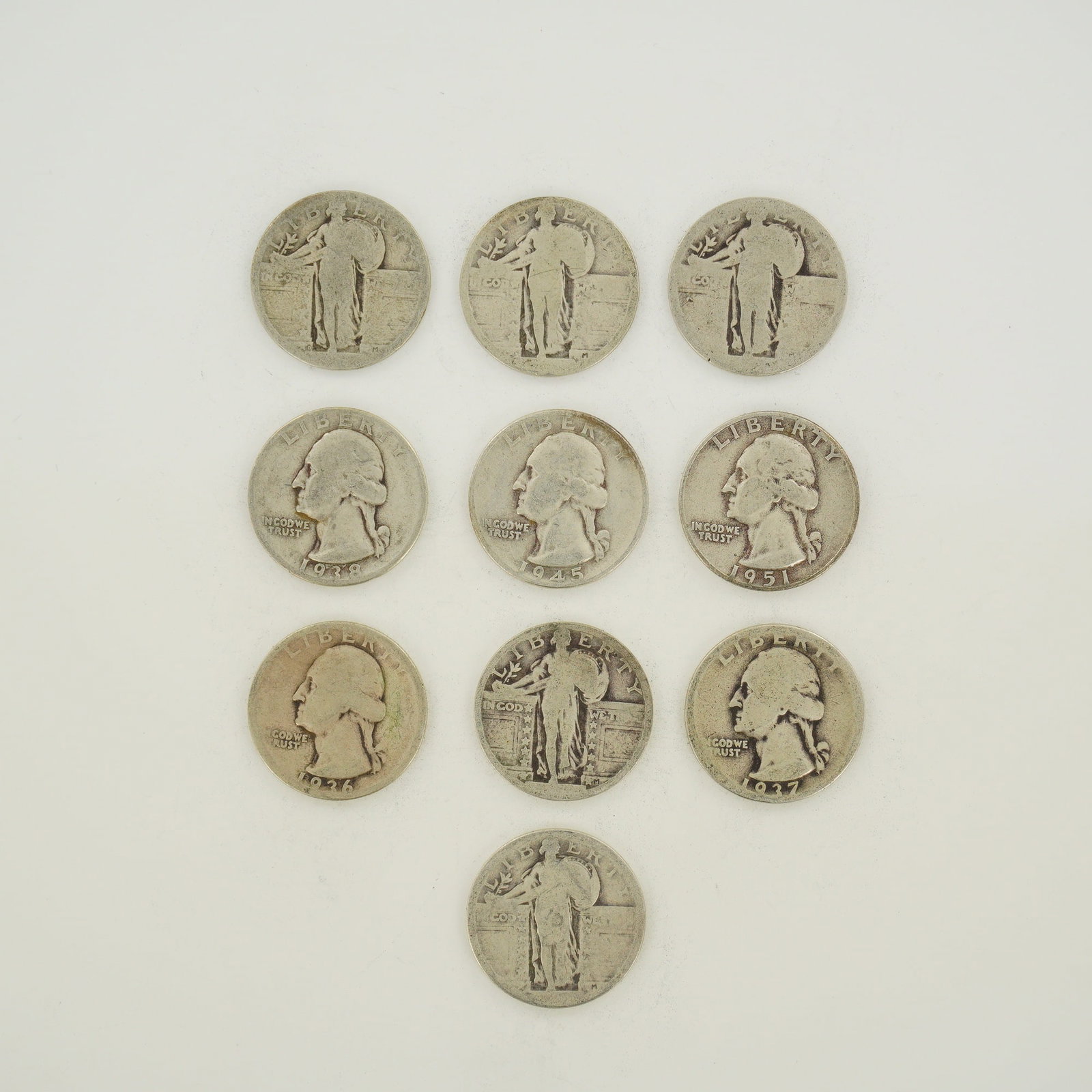 10pc U.S. 90% Silver Standing Liberty and Washington Quarters (1 of 2)