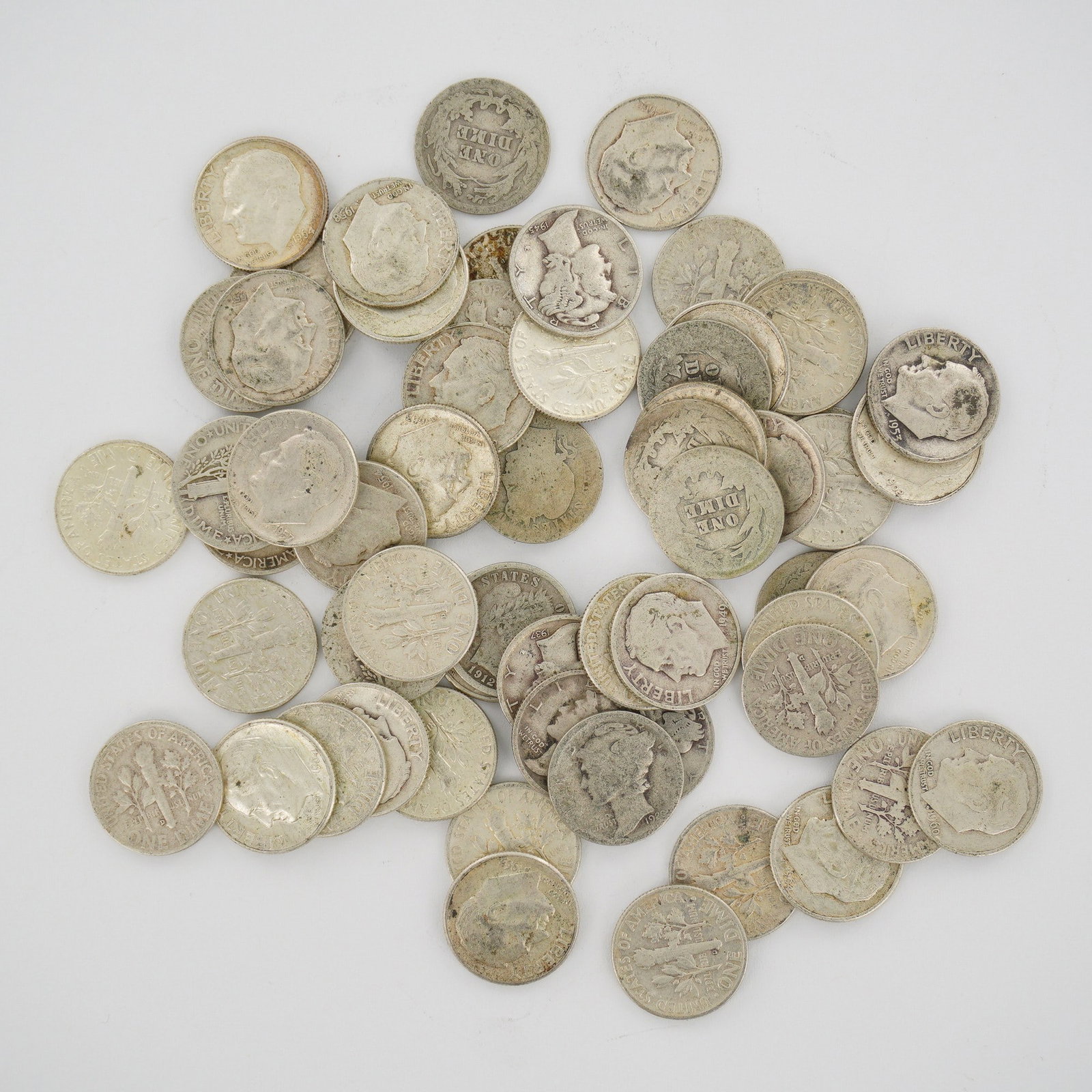 A Collection of 61 US Mixed Date 90% Silver Dimes (1 of 2)