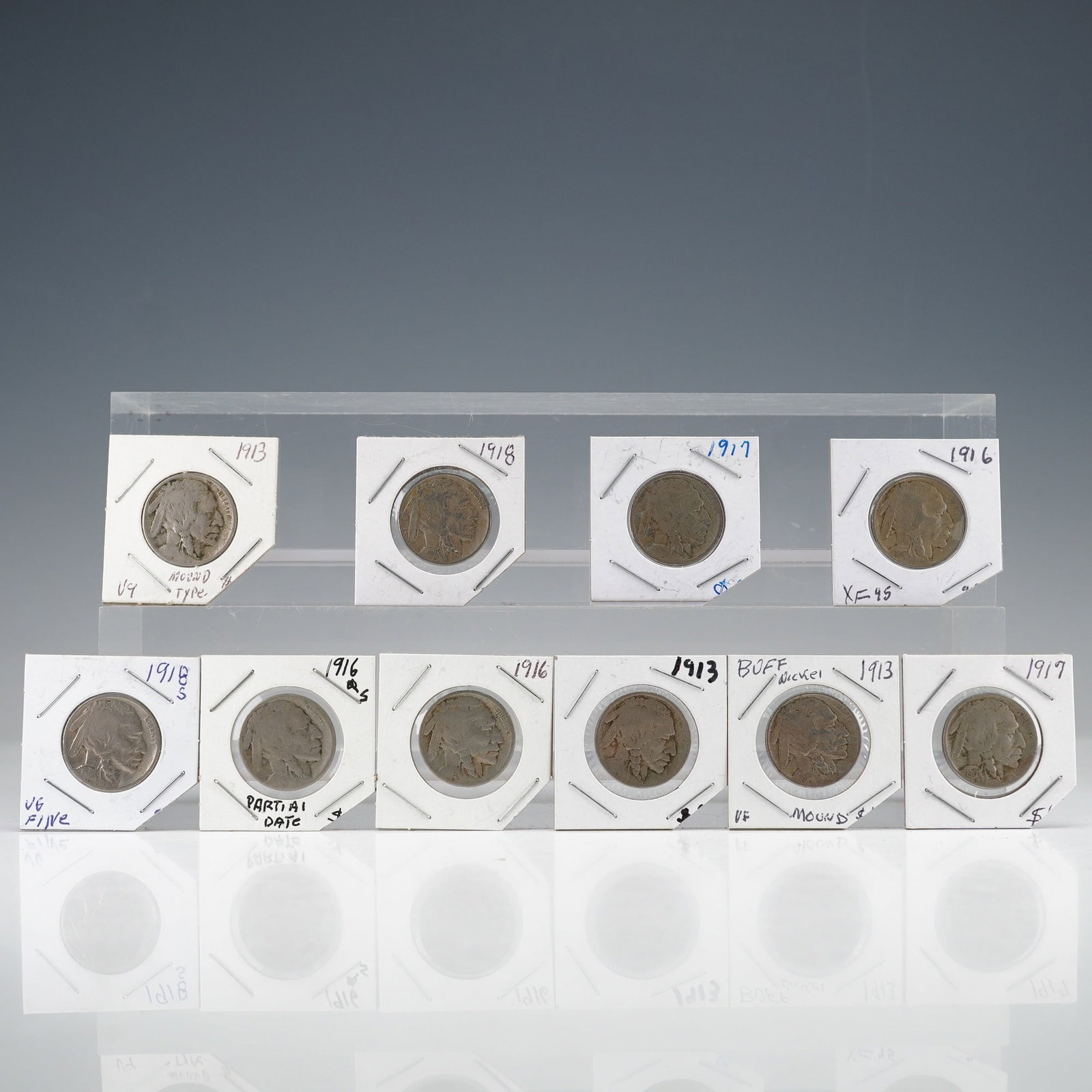 10 US Buffalo Nickels 5 Cents Nickels, 3-1913, 3-1916, 2-1917, and 2-1918 (1 of 4)