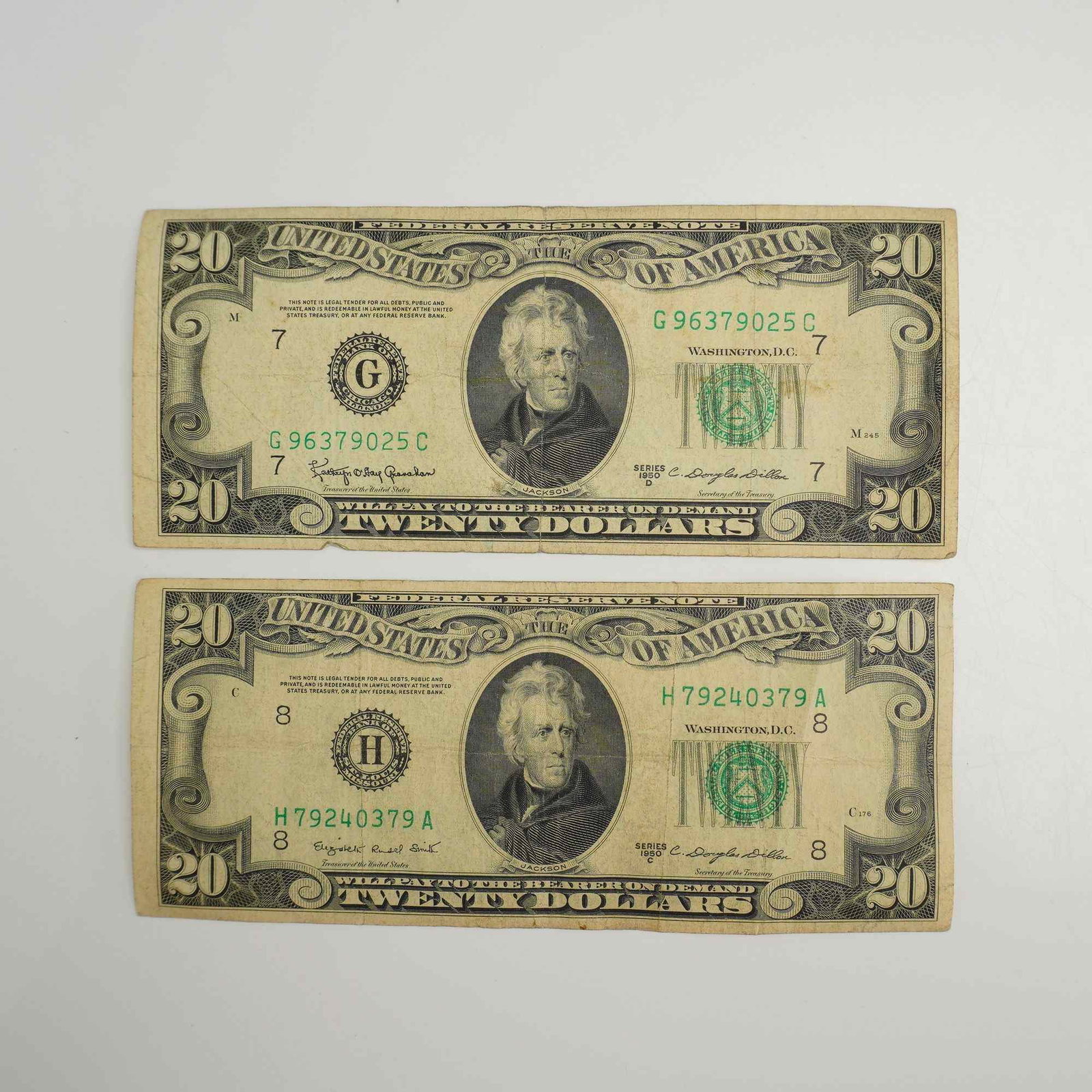 A Pair of US Series 1950 $20.00 Federal Reserve Notes (1 of 2)