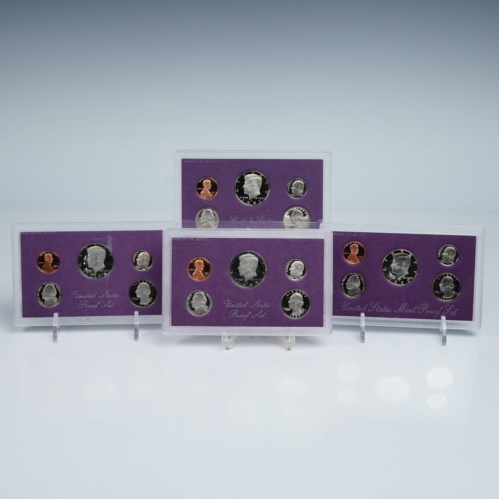 4pc 1984-S to 1992-S United States Mint Proof Coin Sets: Each set includes five coins: Lincoln Cent, Jefferson Nickel, Roosevelt Dime, Washington Quarter, and Kennedy Half Dollar. All coins were struck at the San Francisco Mint and bear the "S" mintmark. Ea