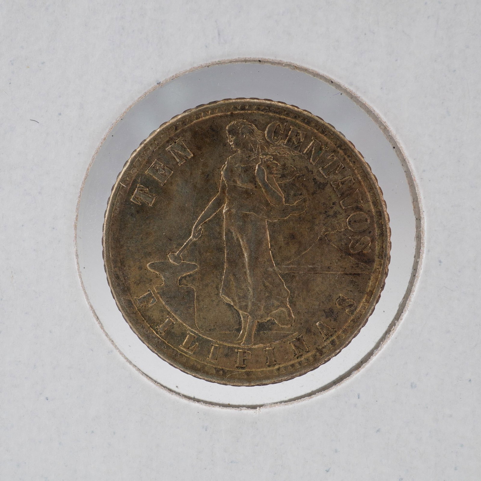 1919-S US/Philippines 10 Centavos Coin: Minted at the San Francisco Mint, indicated by the S mint mark. Design Type: Standing Liberty / Eagle Shield. This coin was issued under the United States Administration of the Philippines. Coin is ho