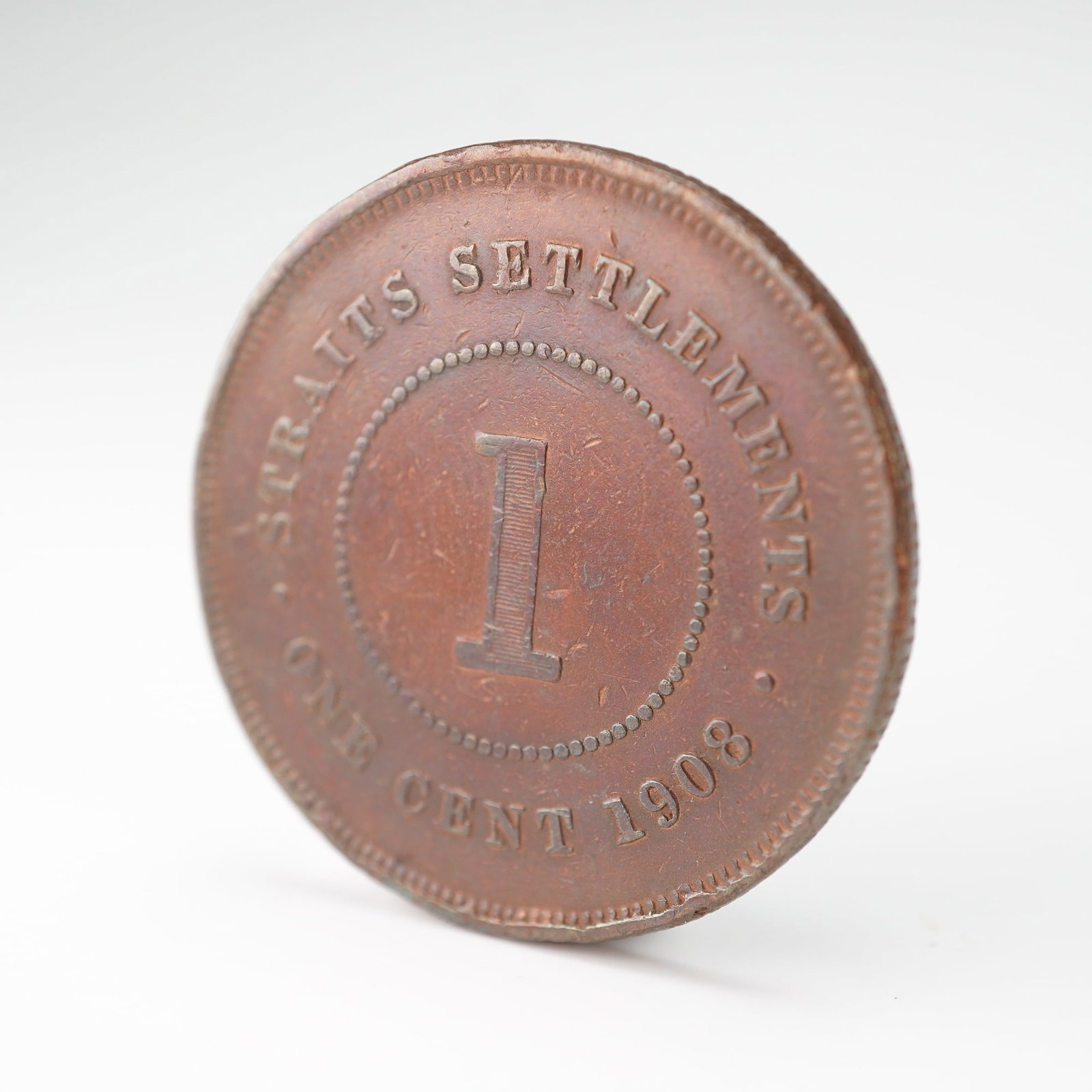 2pc 1908 Strait Settlement 1 Cent Coins - 3