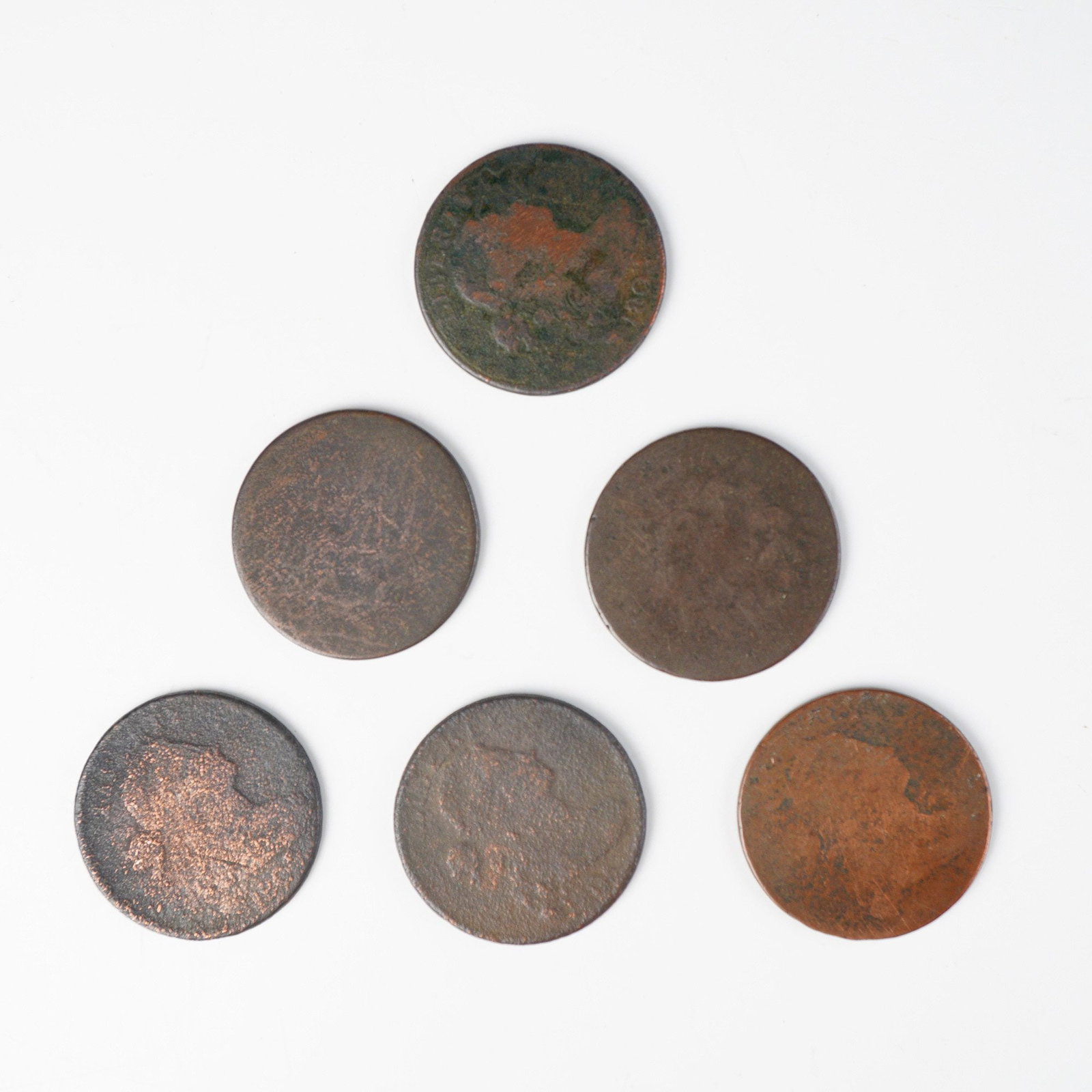 6pc Draped Bust 1 Cent Coins - 2