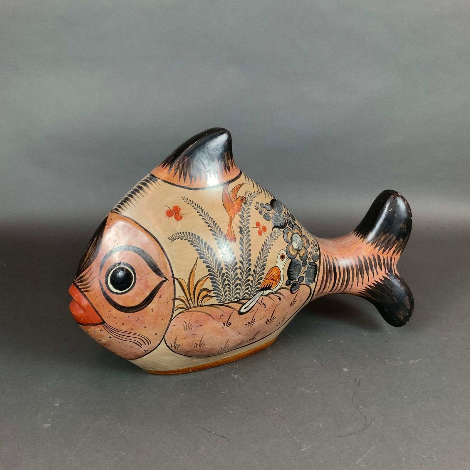 Large Mexican Tonala Burnished Pottery Fish Figurine (1 of 4)