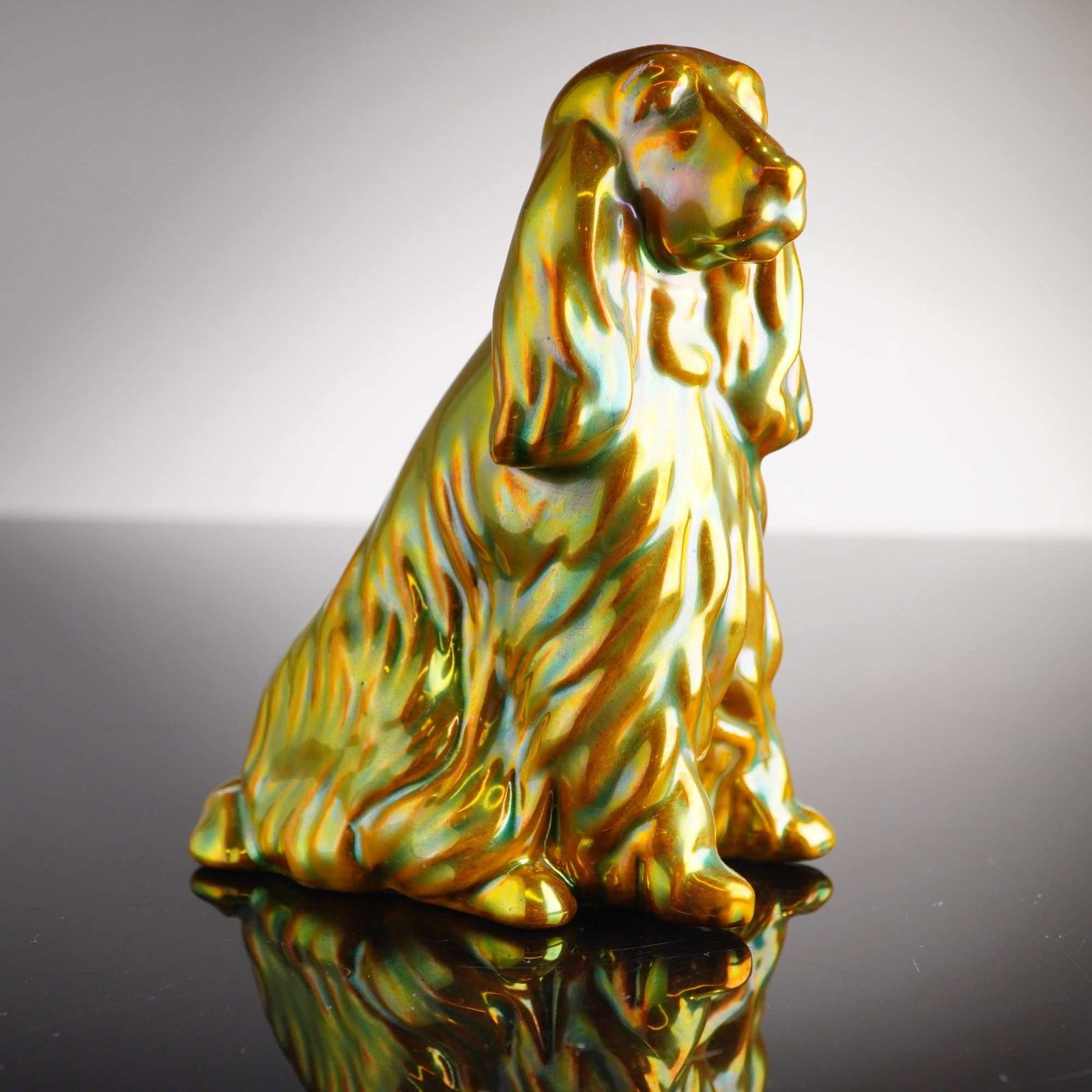 Zsolnay Yellow Eosin Luster Glaze Cocker Spaniel Dog Figurine (1 of 5)