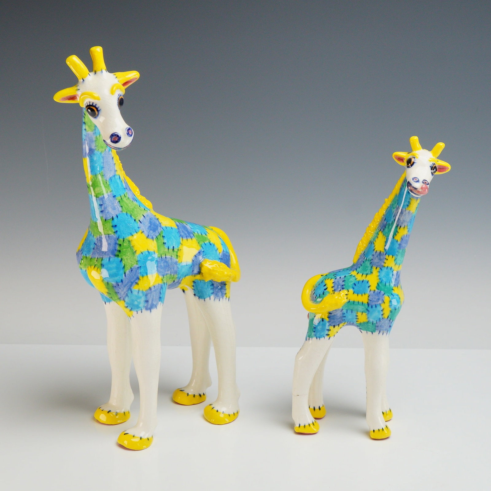 2pc M. Southwell Patchwork Ceramic Giraffe Figurines (1 of 4)
