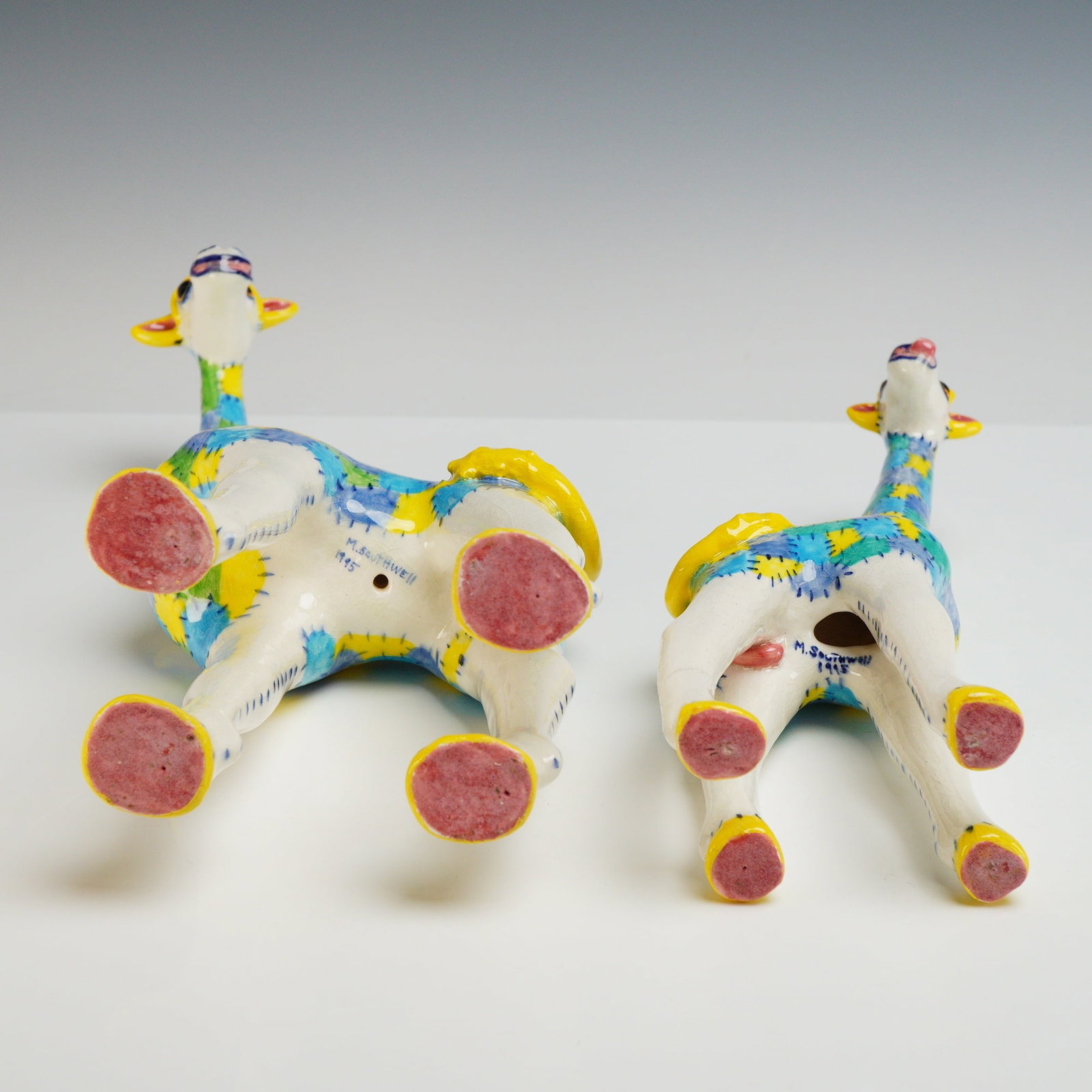 2pc M. Southwell Patchwork Ceramic Giraffe Figurines - 3