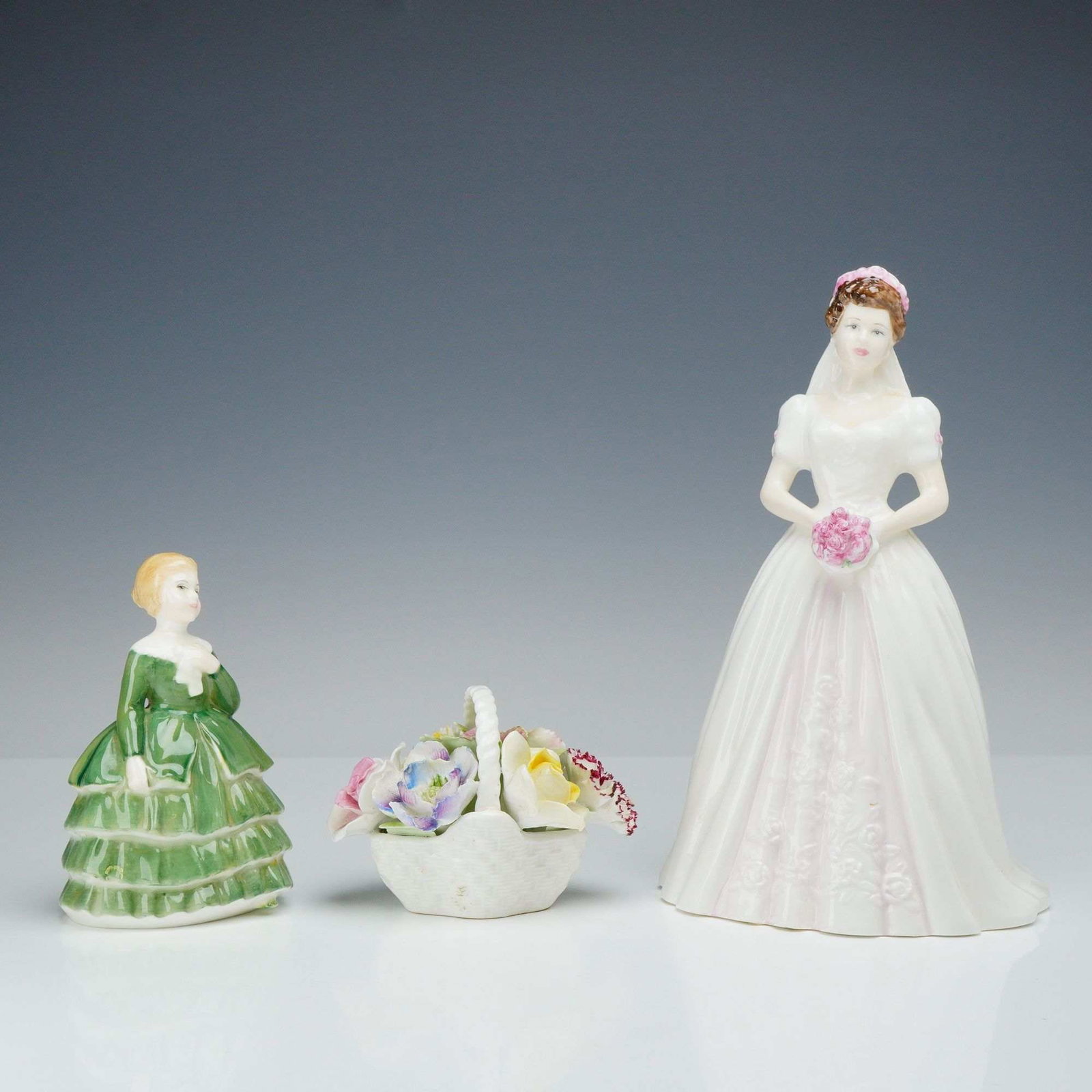 3pc Royal Doulton: Belle HN2340, Wedding Celebration HN 4229, and Adderley Floral Bouquet (1 of 3)
