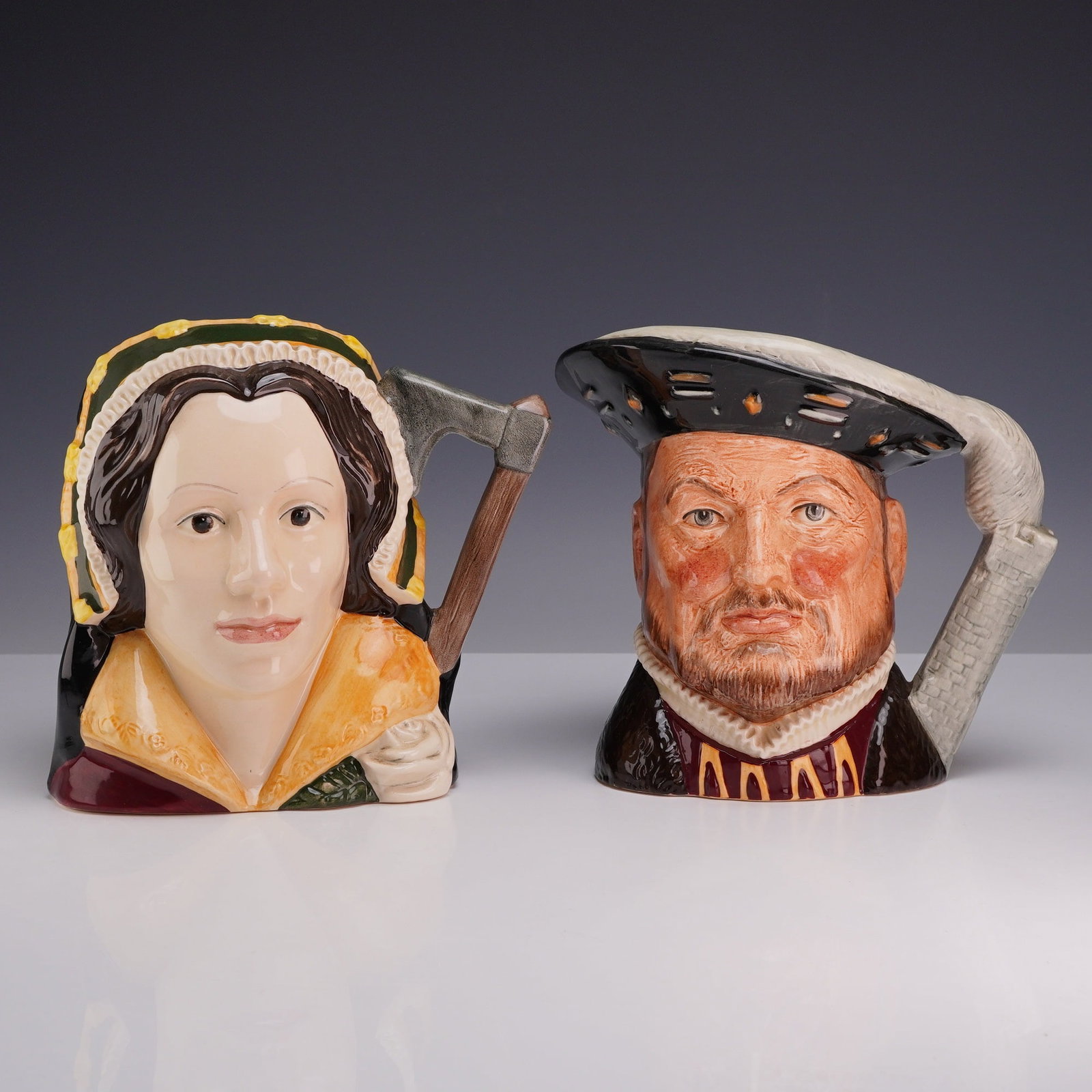 Two Royal Doulton Large Character Jugs, Henry VIII D6642 and Catherine Howard D6645 (1 of 3)