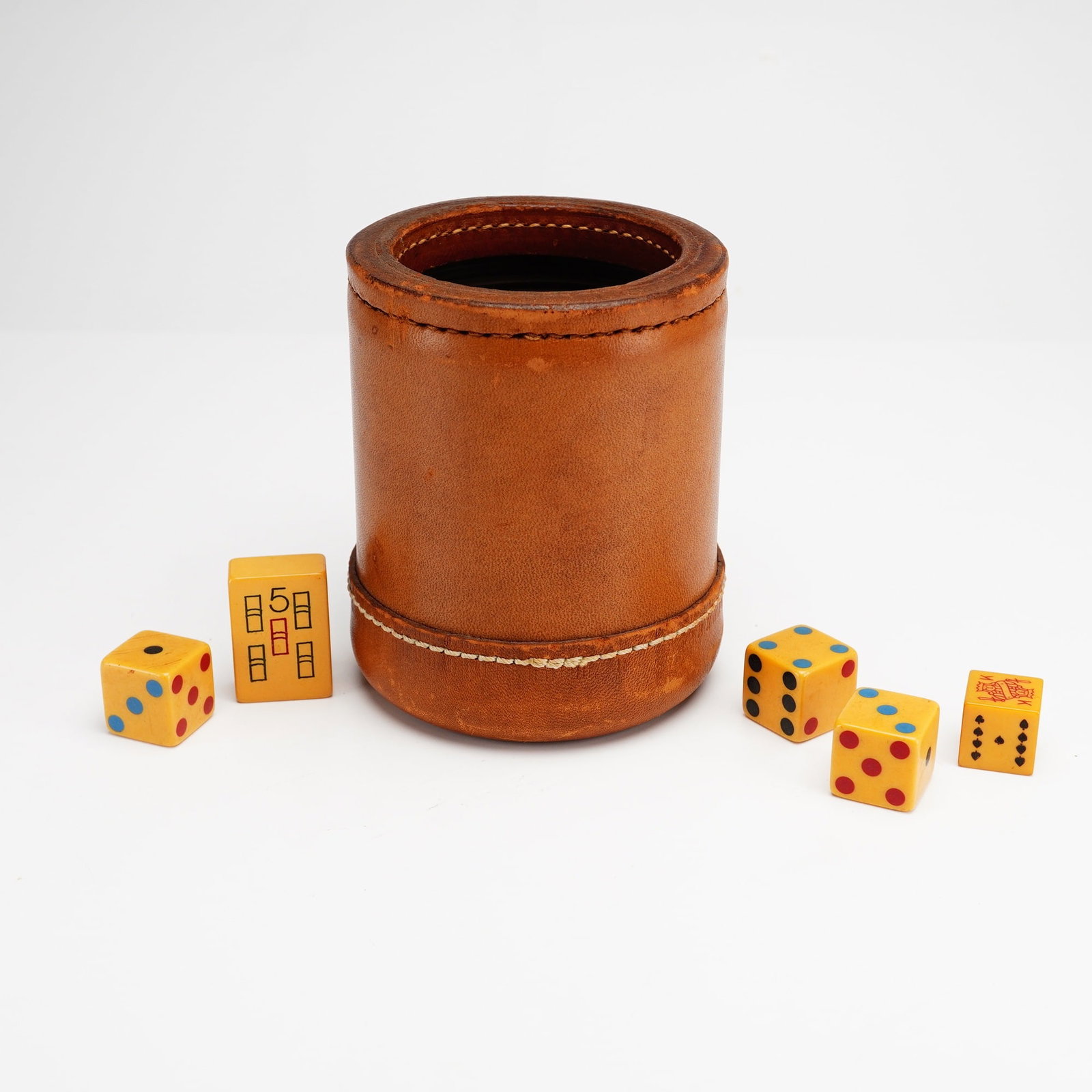 6pc Vintage Leather Dice Cup and Gaming Piece Set (1 of 3)