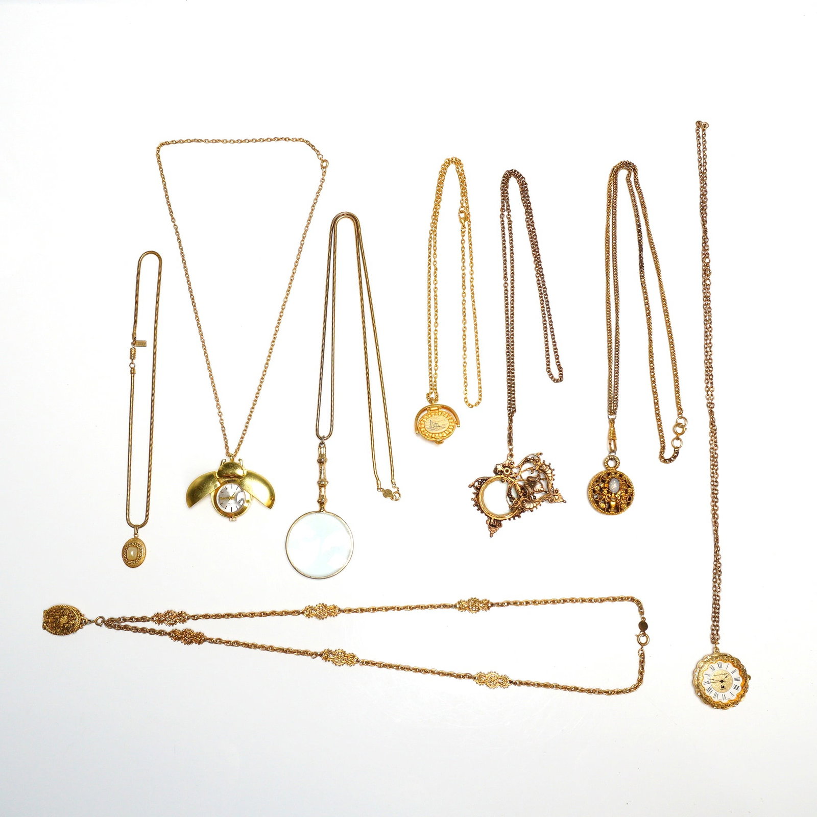 8pc Necklace Unique Jewelry Lot Including Magnifying, Perfume, Clock, and Locket Necklaces (1 of 4)