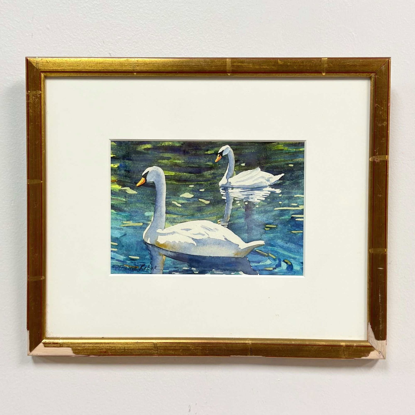 Signed Thomas Rebek (American, b. 1942), Swan Duo, Watercolor on Paper (1 of 4)
