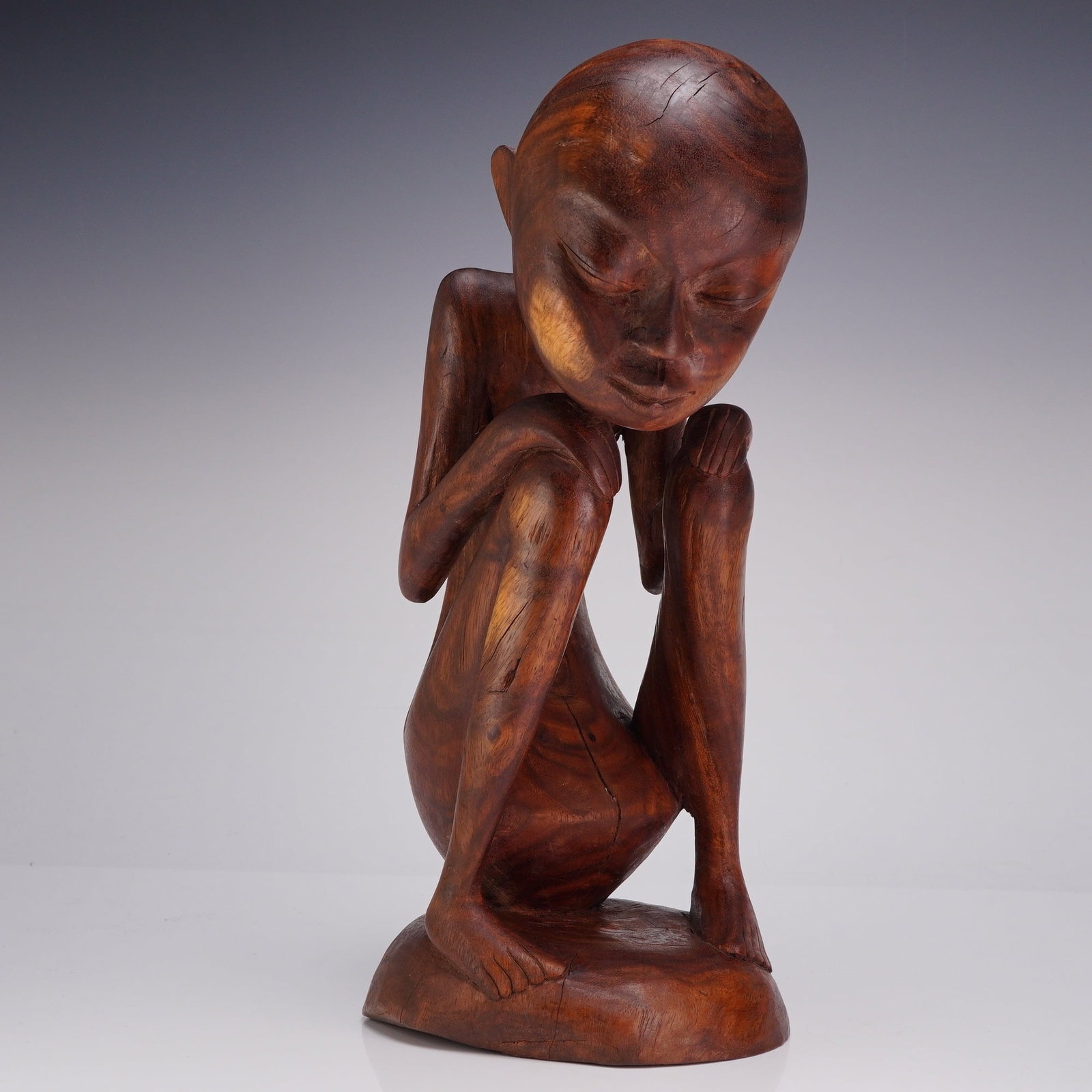 Abstract Hardwood Hand Carved Sculpture, Resting Man in the Style of Balinese Modernism (1 of 4)