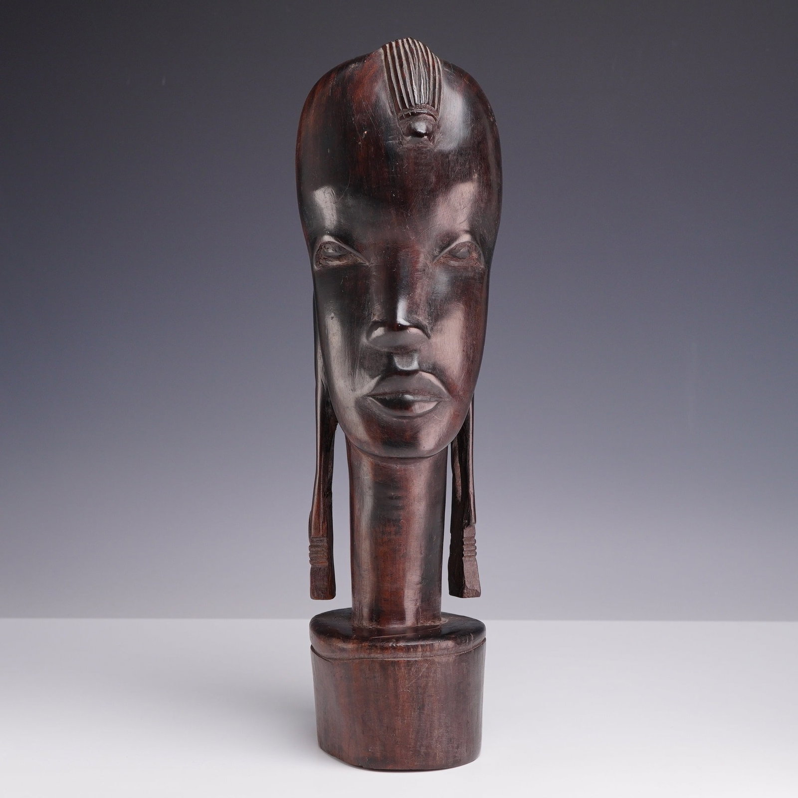 African Hand-Carved Ebony Wood Tribal Head Bust (1 of 3)