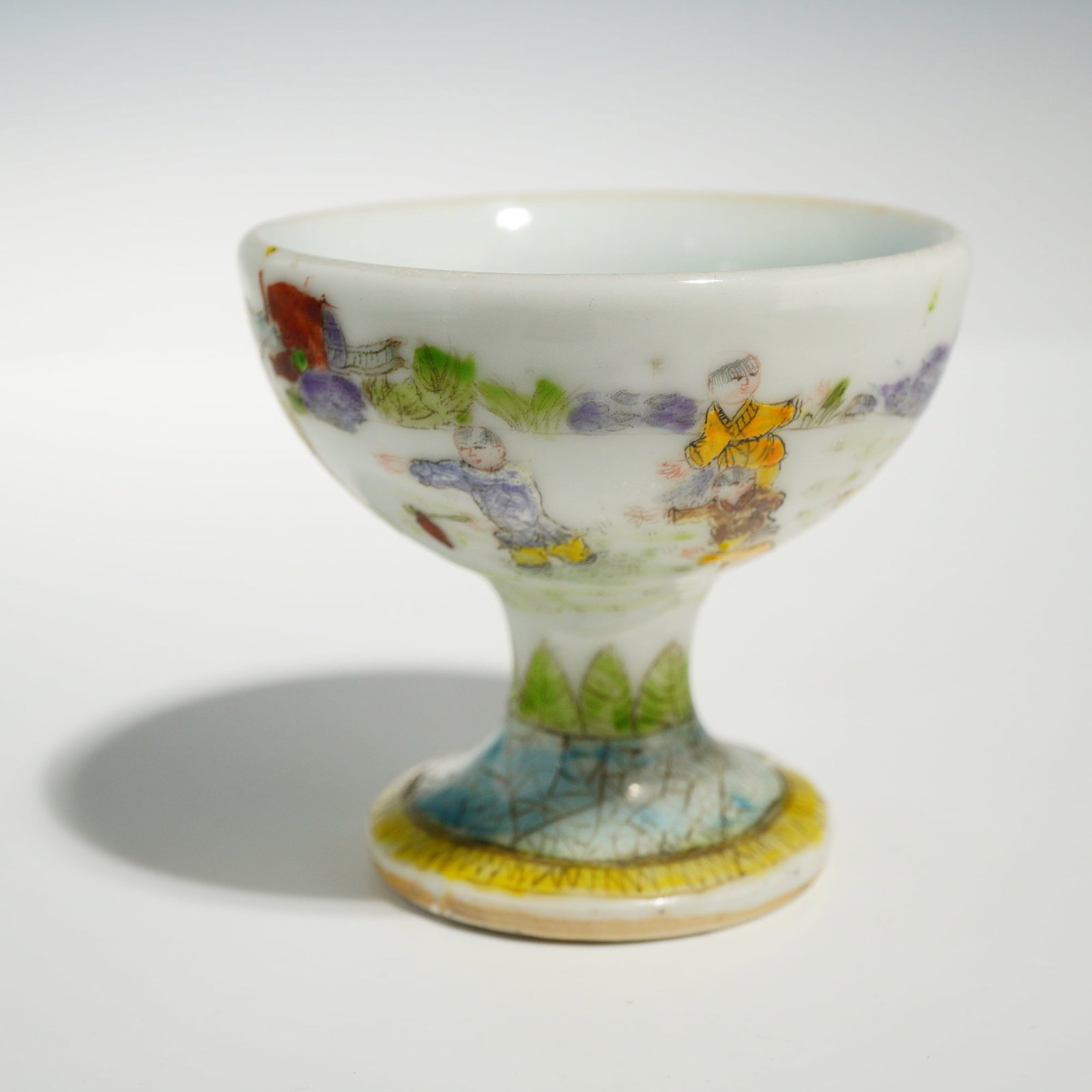 Painted Chinese Porcelain Stem Cup with Boys at Play Motif (1 of 3)