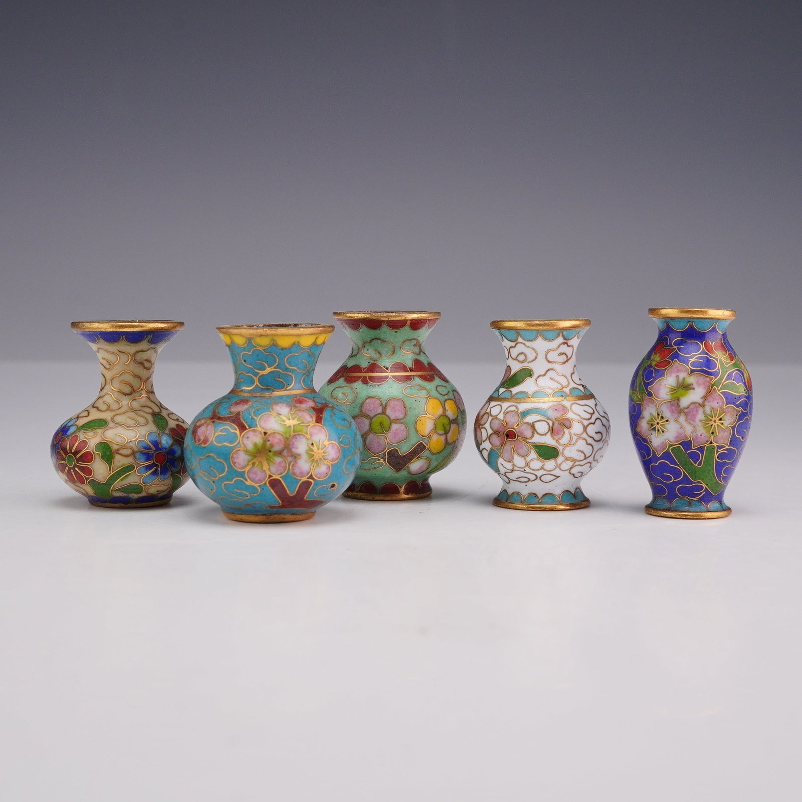 Five Chinese Miniature Cloisonne Enamel Vases (1 of 4)