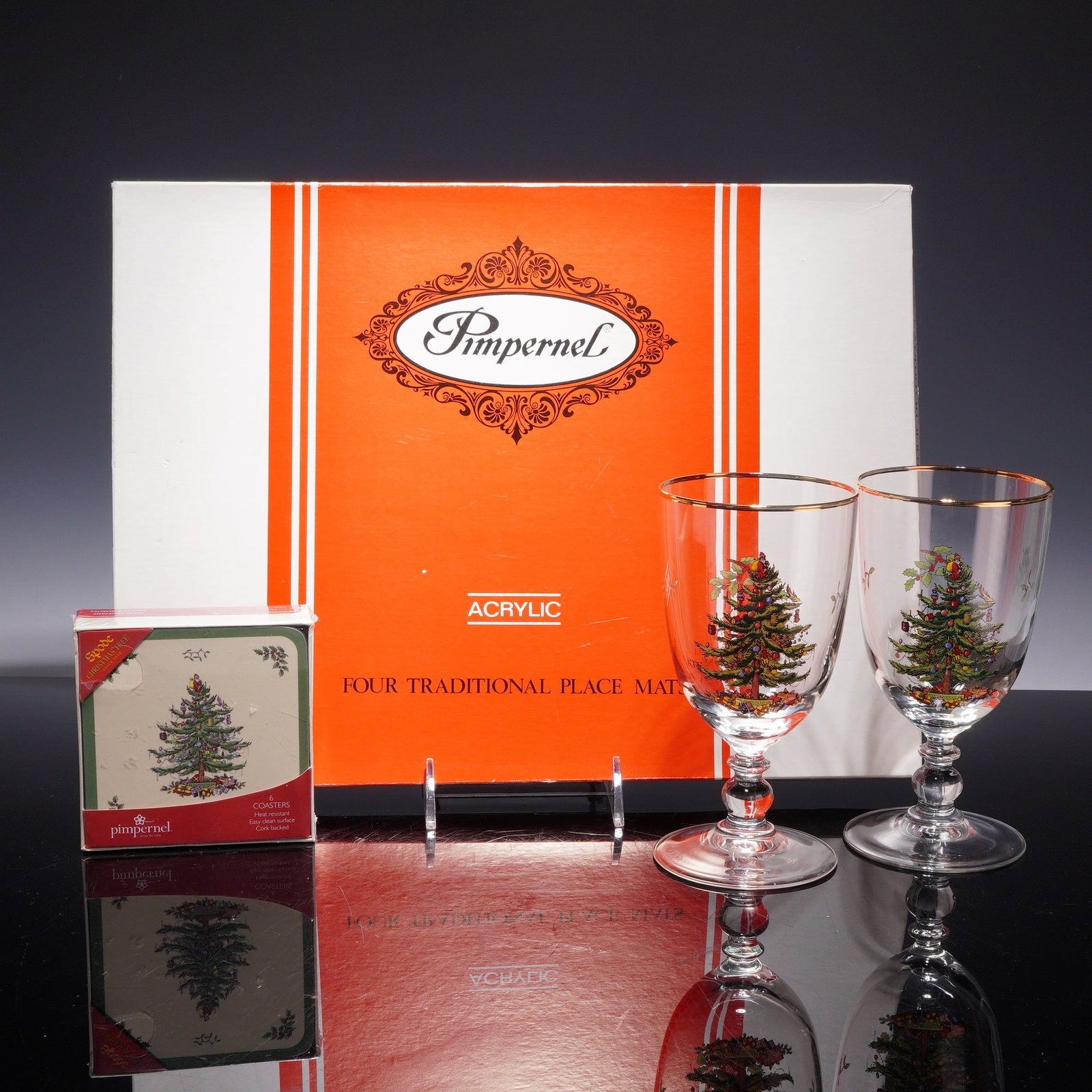 6pc Table Accessories Including Pimpernel and Spode Christmas Tree Pattern (1 of 3)