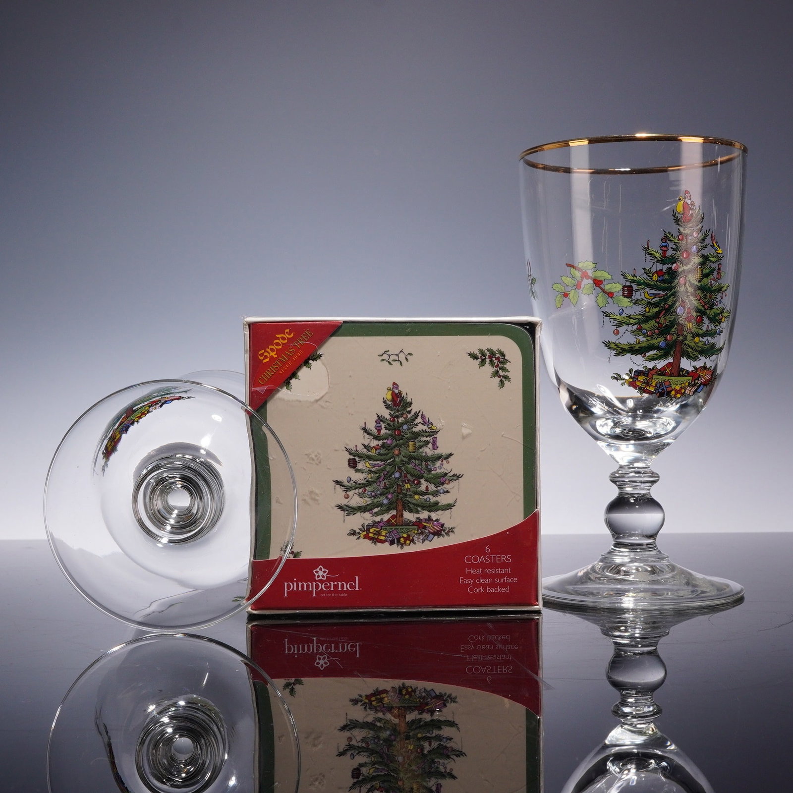 6pc Table Accessories Including Pimpernel and Spode Christmas Tree Pattern - 3