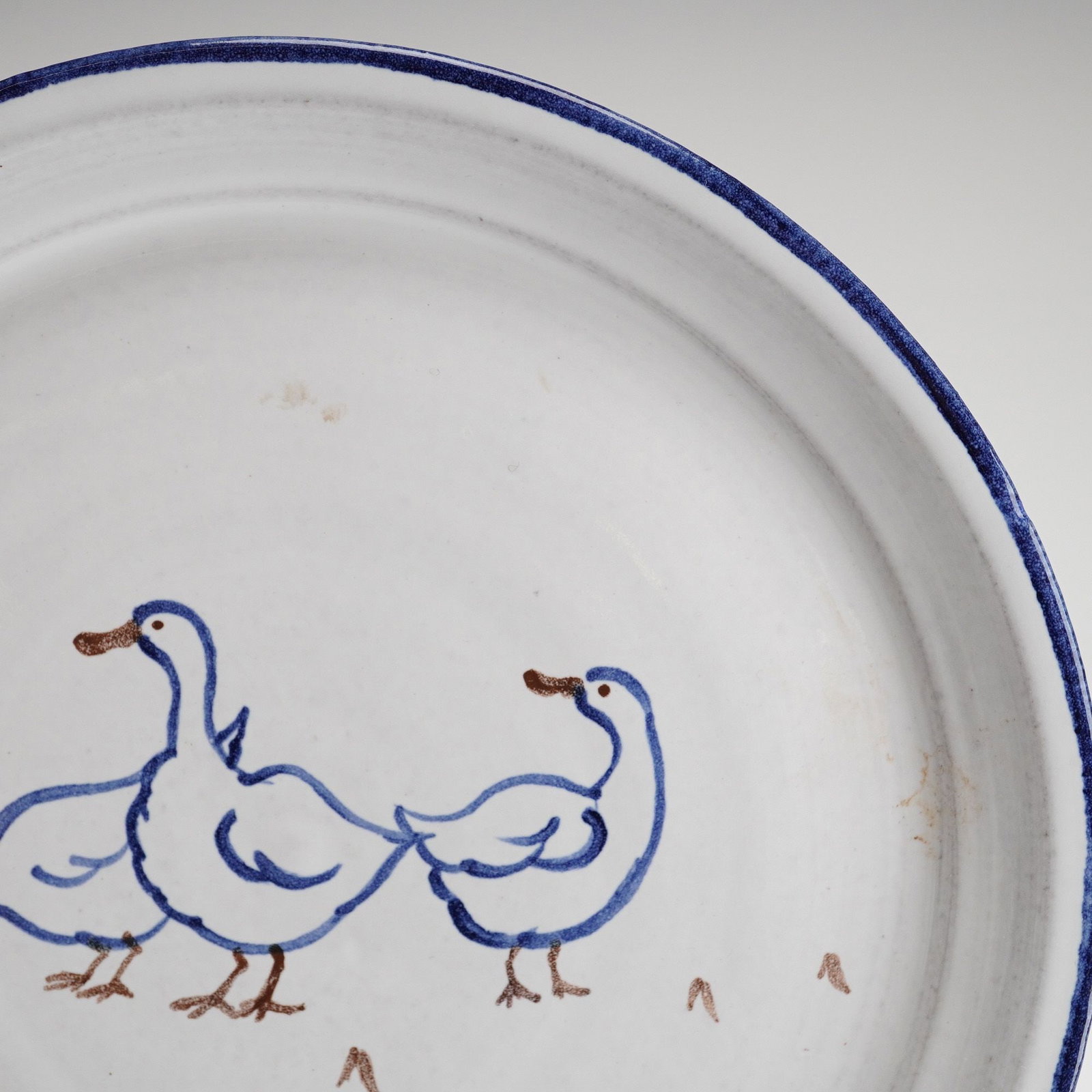 Studio Earthenware Plate with Stylized Duck Scene, Signed Valls, Dated 2014 - 2