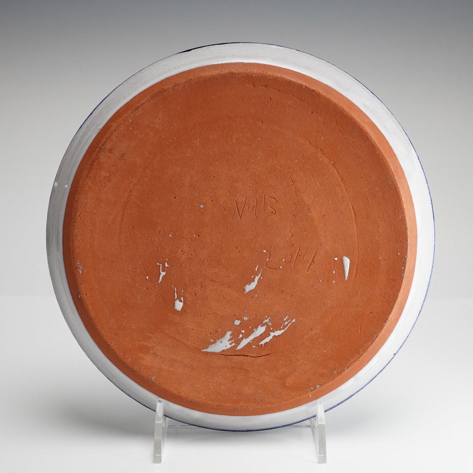Studio Earthenware Plate with Stylized Duck Scene, Signed Valls, Dated 2014 - 3