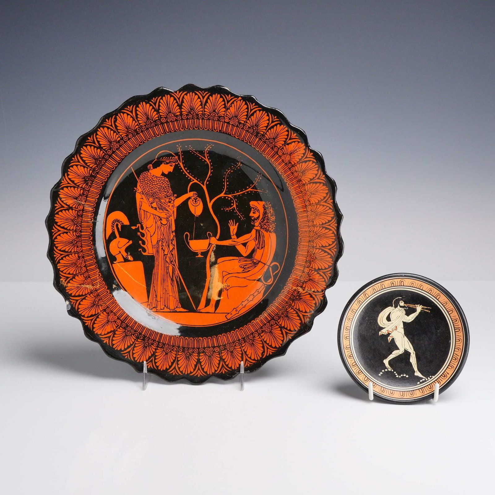 Two Greek Revival Red-Figure Style Ceramic Plates (1 of 3)