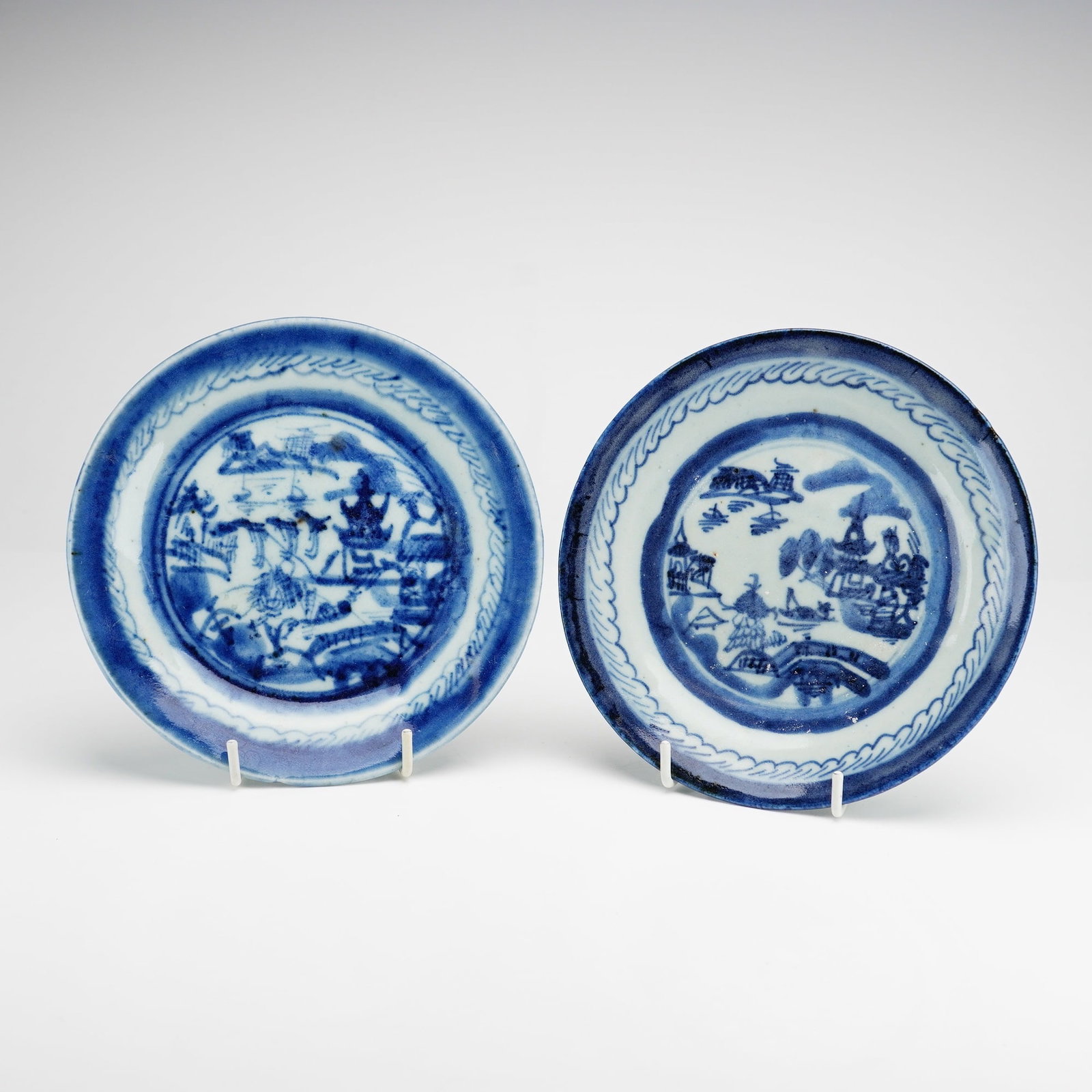 2pc Chinese Canton Blue and White Export Porcelain Plates (1 of 3)