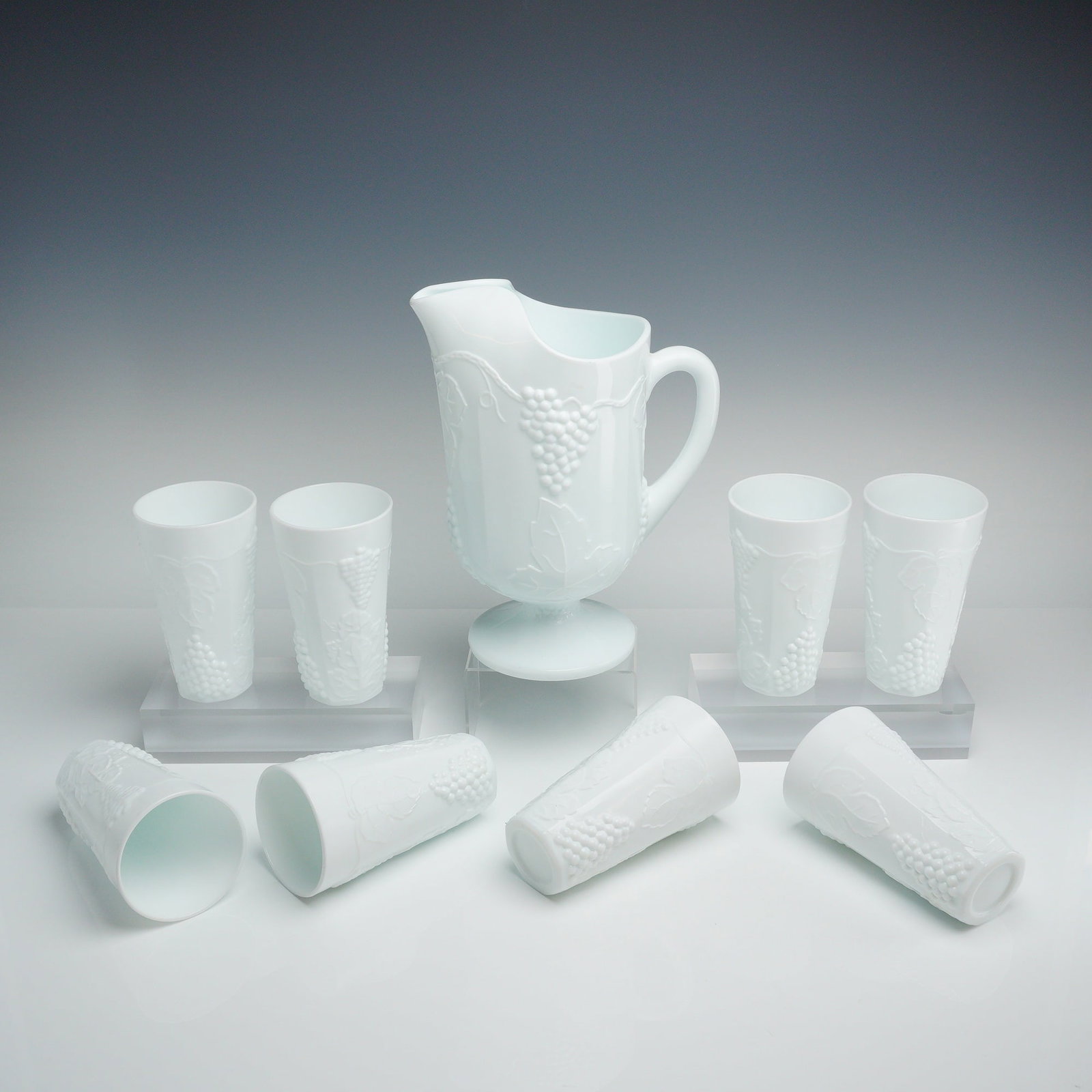 9pc Indiana Milk Glass Pitcher and Tumblers, Colony Harvest (1 of 3)