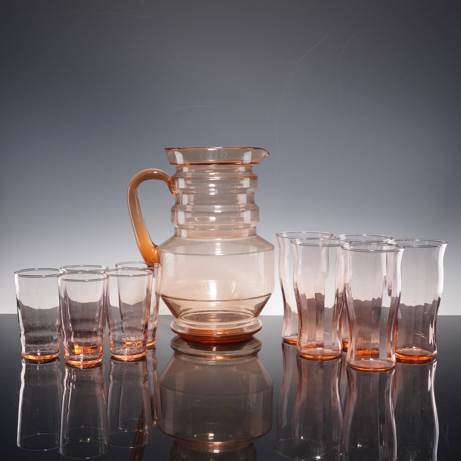 10pc Pink Depression Glass Pitcher and Tumblers (1 of 10)