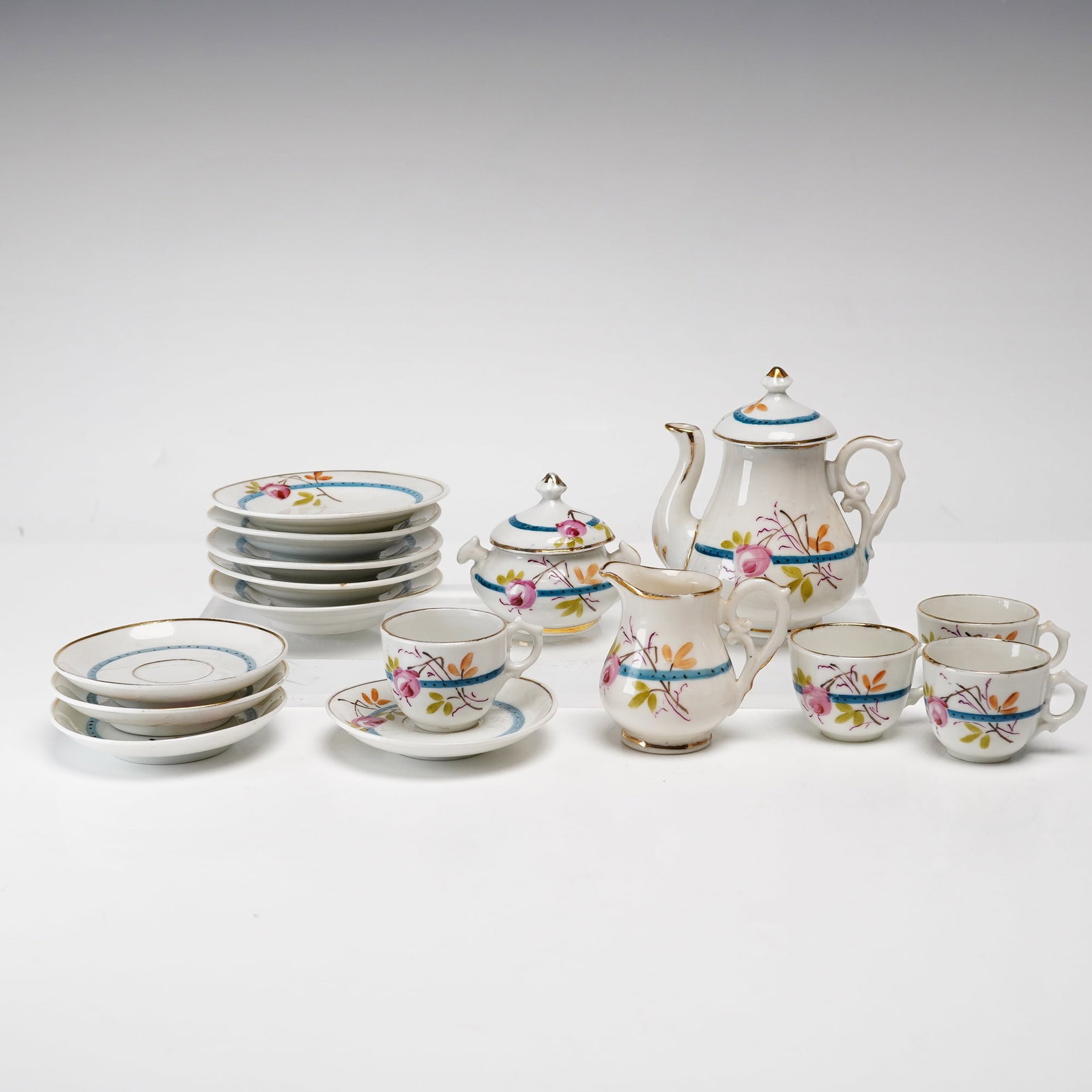 16pc German Child's Porcelain Tea Set with Floral Decoration (1 of 3)