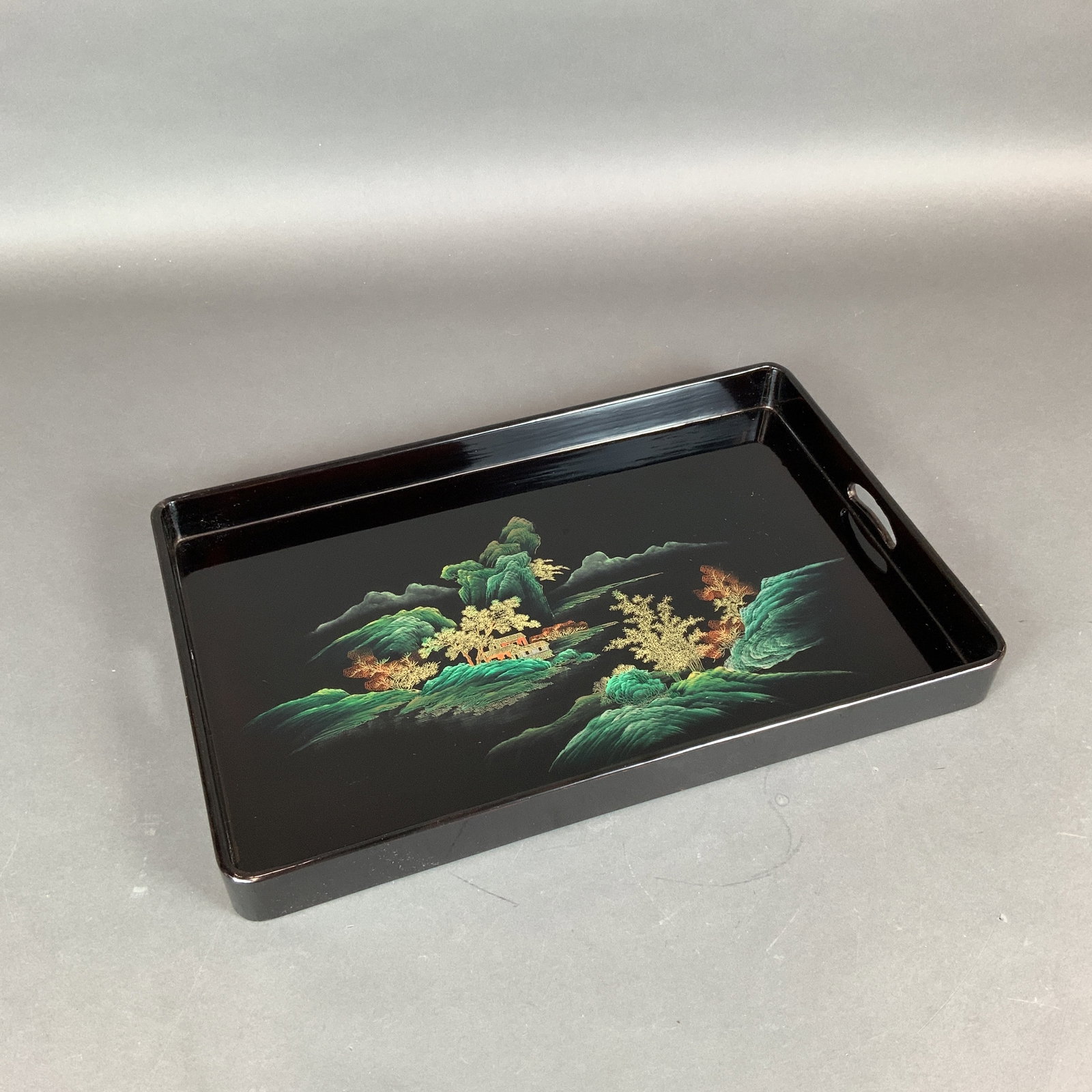 Asian Lacquered Landscape Motif Serving Tray (1 of 5)